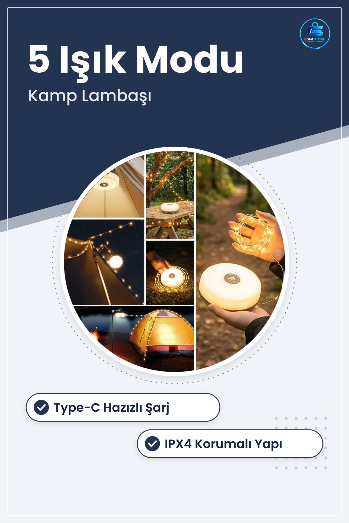 Şarjlı Kamp Lambaşı Peri LED Işık Mıknatıslı Su Geçirmez Gün Işığı Modlu Aydınlatma Feneri Hafif