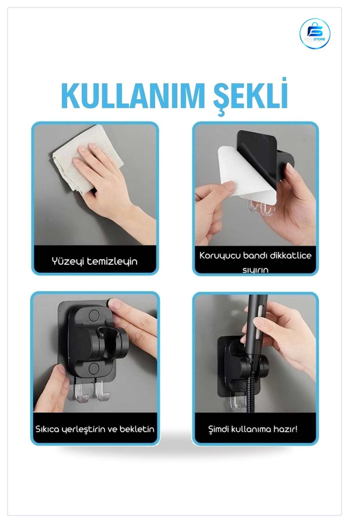Duş Başlığı Tutucu Yapışkanlı Askılı Ayarlanabilir Delmesiz Montaj Banyo Duvar Askısı Pratik
