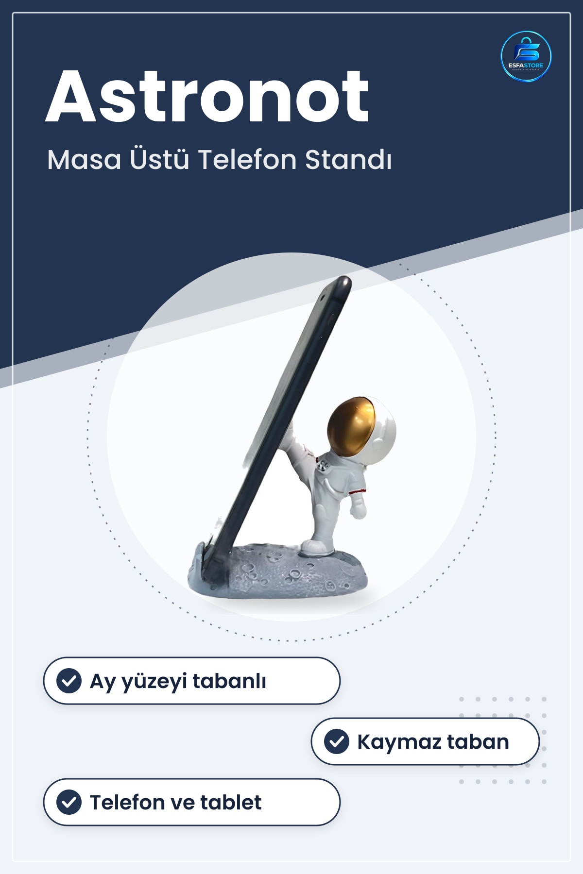 Astronot Figürlü Telefon ve Tablet Tutucu Standı Kaymaz Taban Taşınabilir Dayanıklı Masa Üstü
