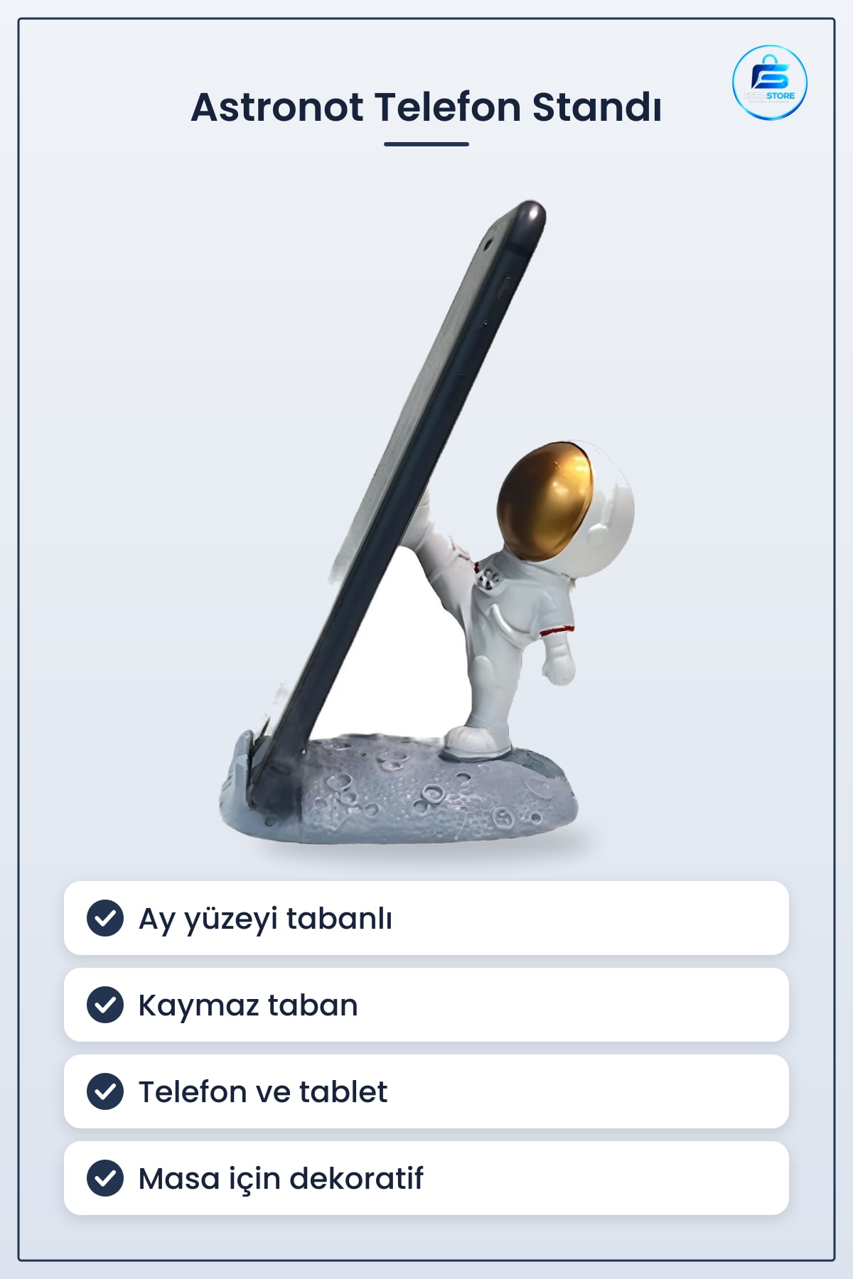 Astronot Figürlü Telefon ve Tablet Tutucu Standı Kaymaz Taban Taşınabilir Dayanıklı Masa Üstü
