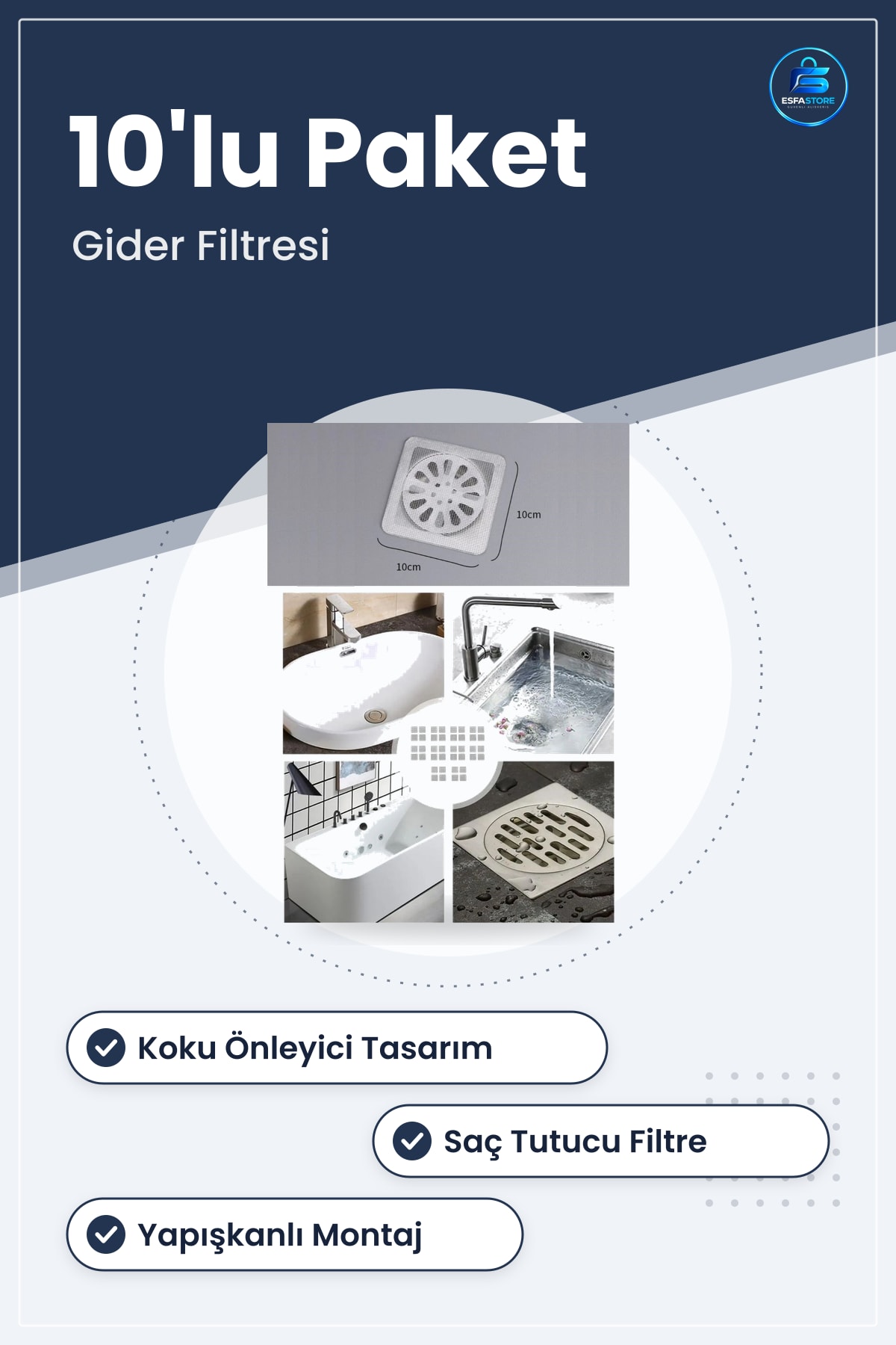 Banyo Mutfak Lavabo Gider Filtresi Koku Önleyici Haşere Böcek Engelleyici Yapışkanlı Hijyenik