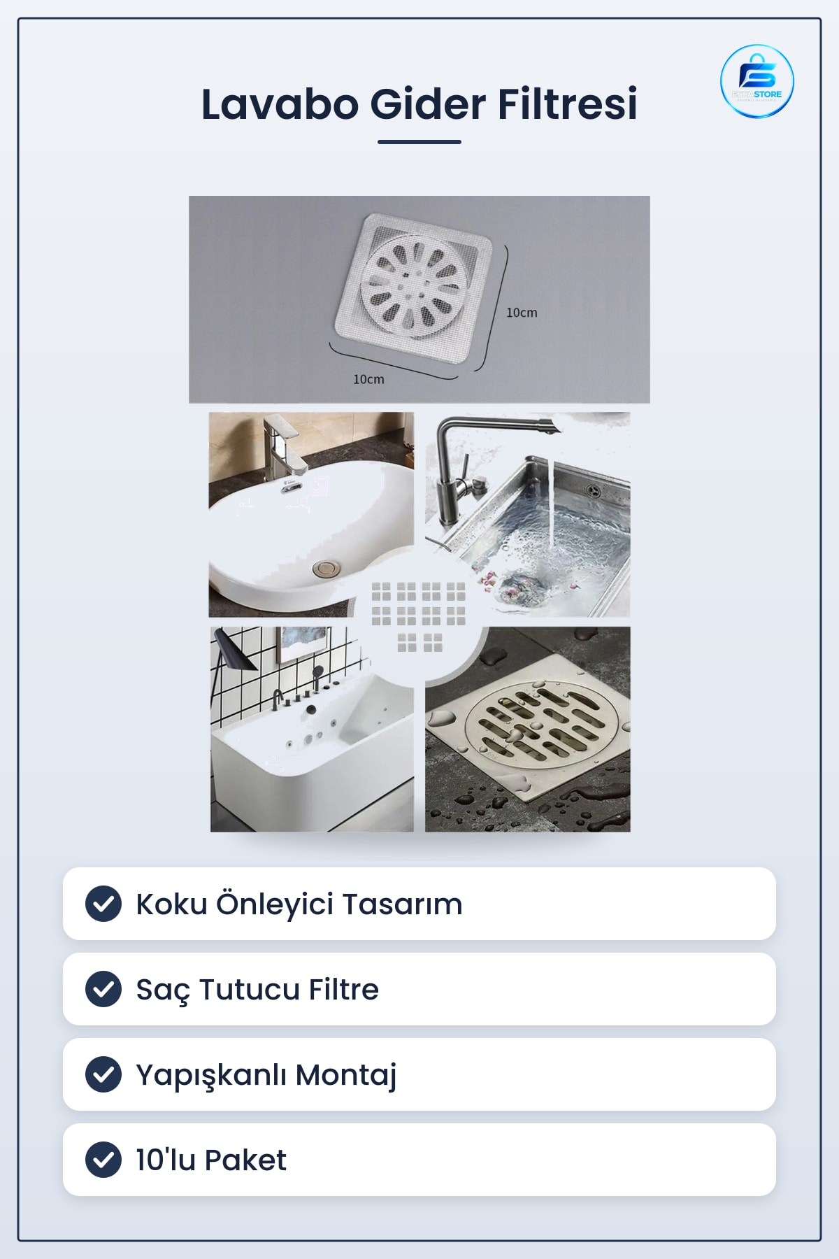 Banyo Mutfak Lavabo Gider Filtresi Koku Önleyici Haşere Böcek Engelleyici Yapışkanlı Hijyenik