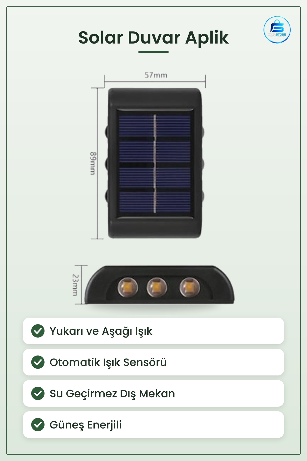 Güneş Enerjili Duvar Aplik Led Dekoratif Dış Mekan Aydınlatma Sensörlü Su Geçirmez Bahçe Lambası