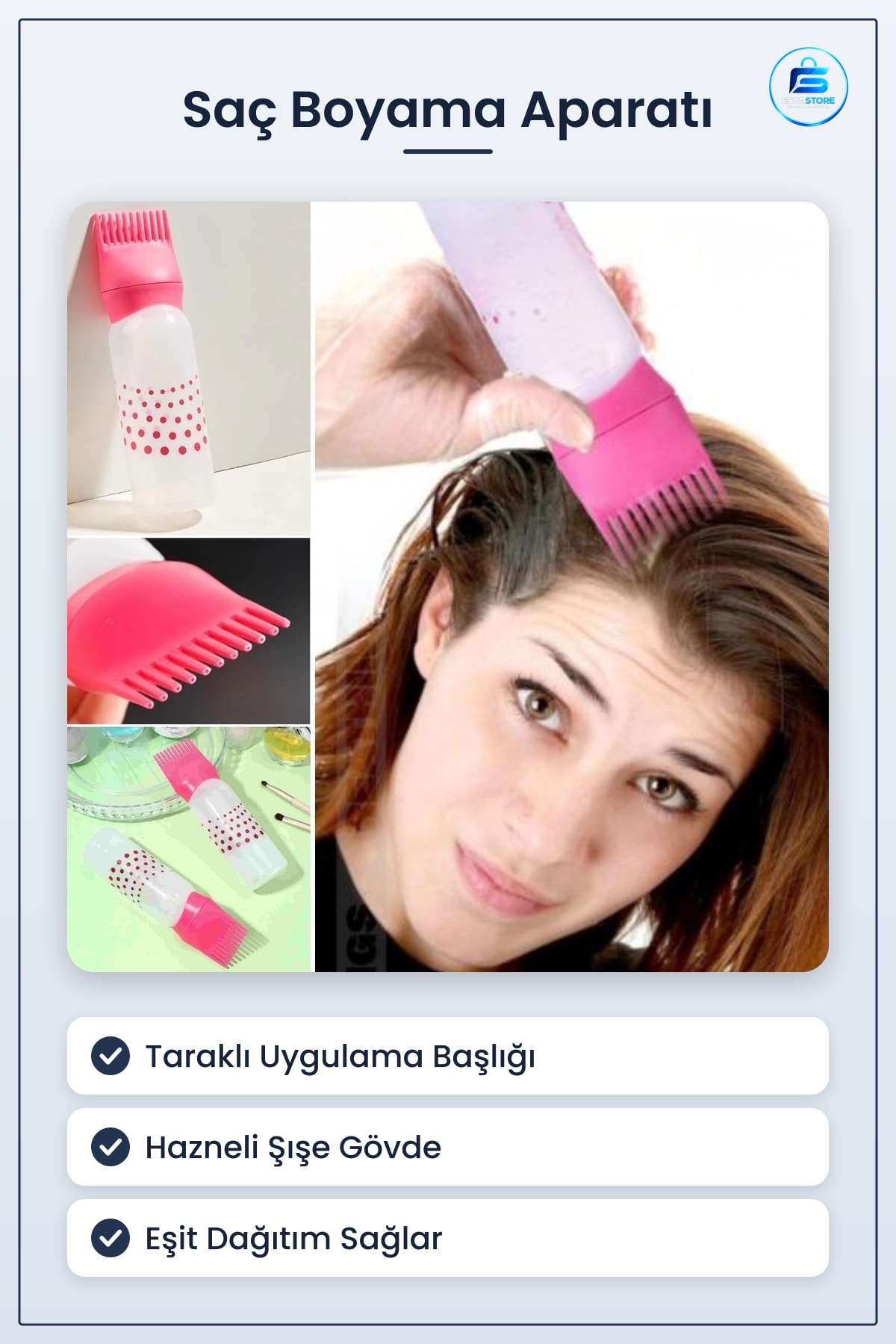 Taraklı Saç Boyama Aparatı Hazneli Bakım Yağı Uygulama Şişesi Kullanışlı Pratik Dayanıklı