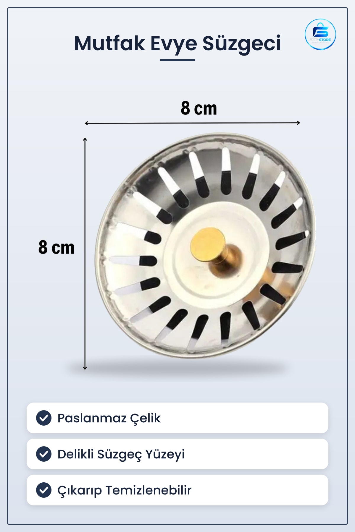 Paslanmaz Çelik Mutfak Evye Lavabo Süzgeci Gider Tıpası Tıkanıklık Önleyici Dayanıklı Pratik