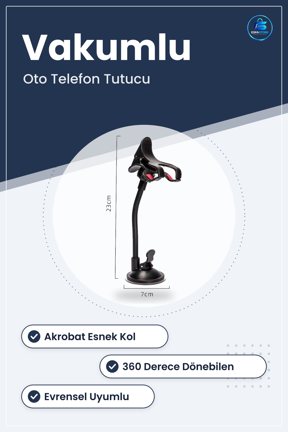 Araç Telefon Tutucu Akrobat Kollu Güçlü Vakumlu Döner Evrensel Uyumlu Oto Cam Montajlı Pratik
