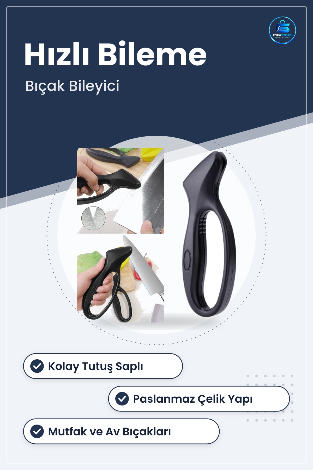 Kolay Tutuş Saplı Paslanmaz Çelik Manuel Bıçak Bileme Aleti Mutfak Ev Kullanımı Pratik Dayanıklı