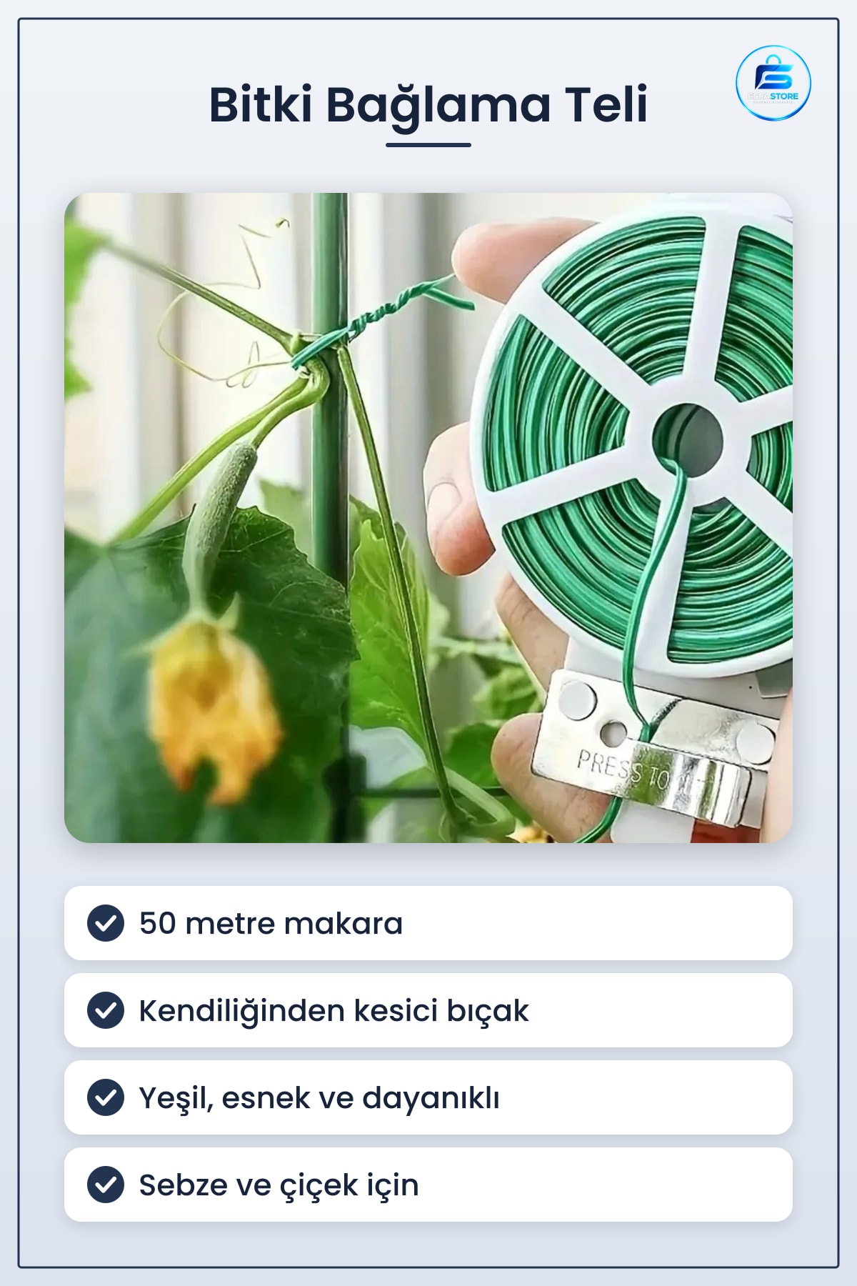 Bitki Bağlama Teli Kendiliğinden Kesici Bıçaklı Sakı Sabitleme Dayanıklı Bahçe Destek Aksesuarı