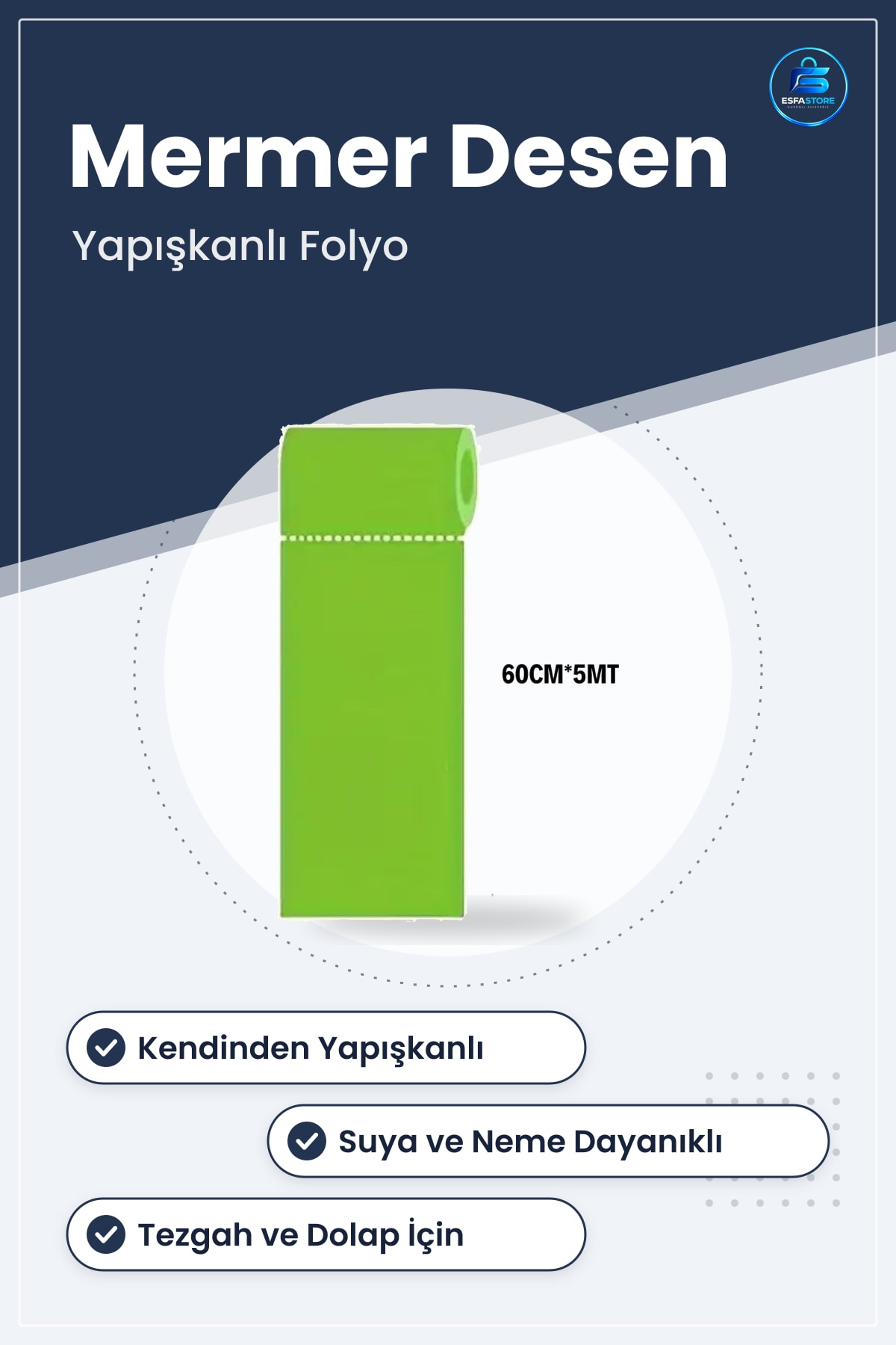 Mermer Desenli Kendinden Yapışkanlı Folyo Mutfak Tezgah Dolap Kaplama Dekoratif Dayanıklı Pratik