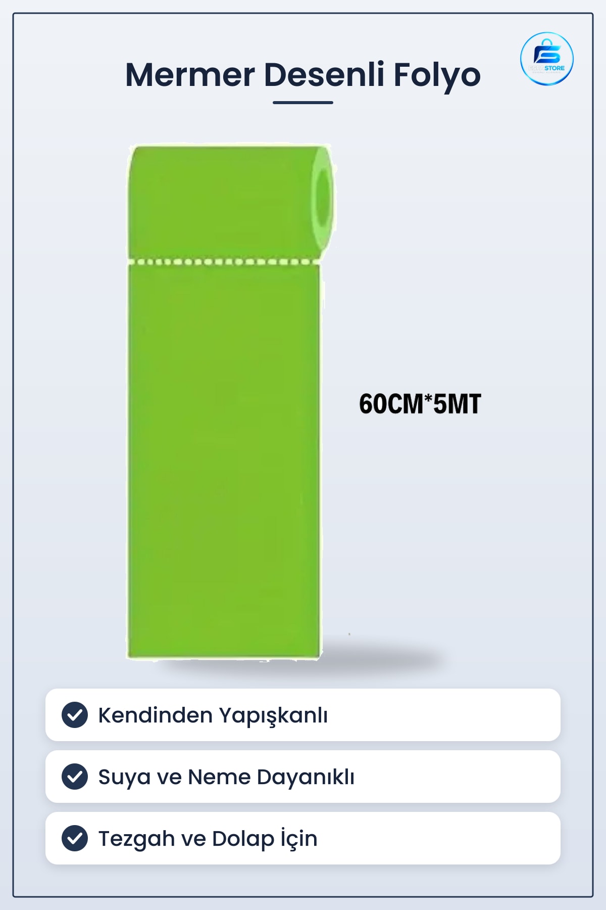Mermer Desenli Kendinden Yapışkanlı Folyo Mutfak Tezgah Dolap Kaplama Dekoratif Dayanıklı Pratik