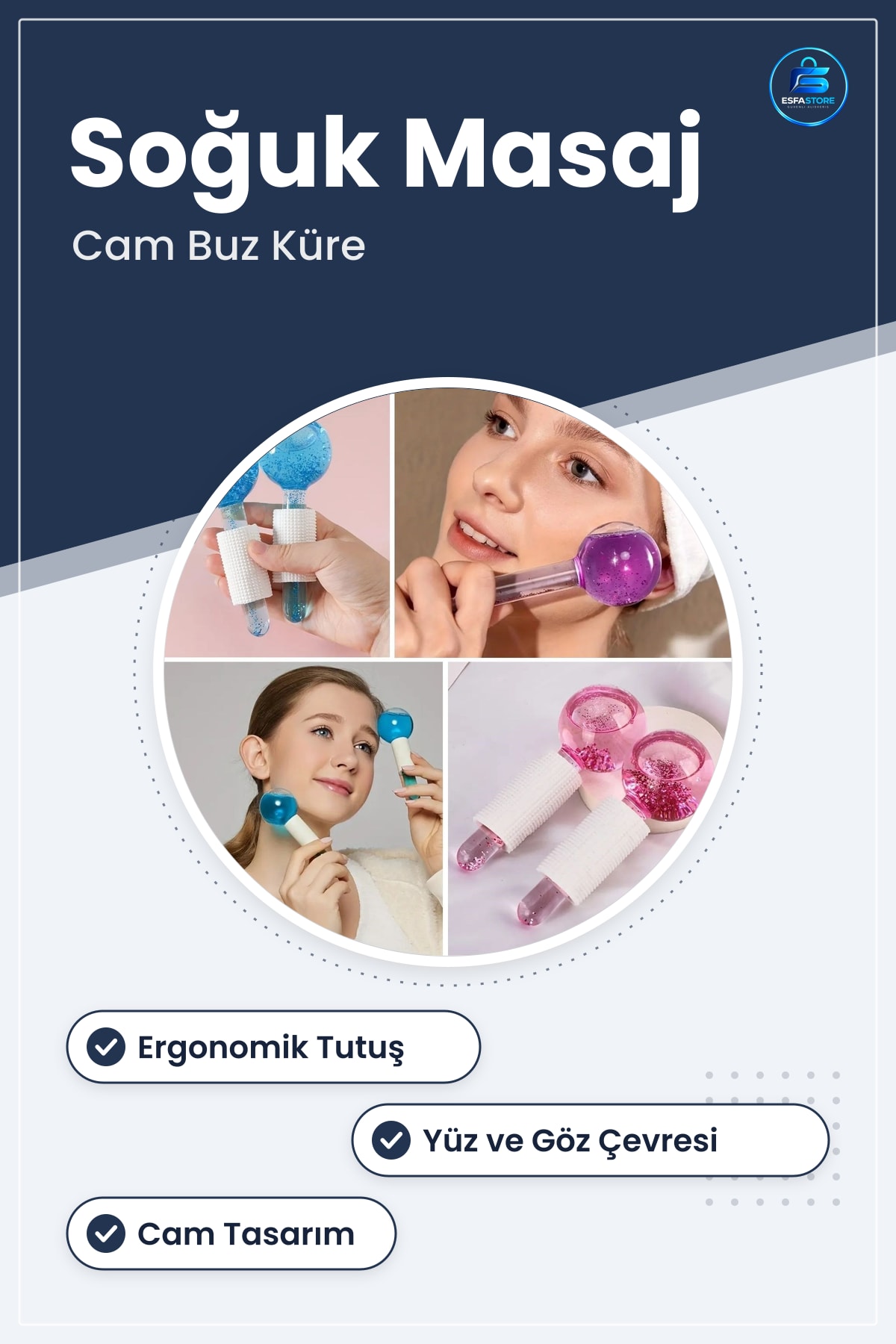 Cam Buz Küre Yüz ve Göz Soğuk Masaj Terapi Topu Ergonomik Dayanıklı Kullanışlı Cilt Bakım Aracı