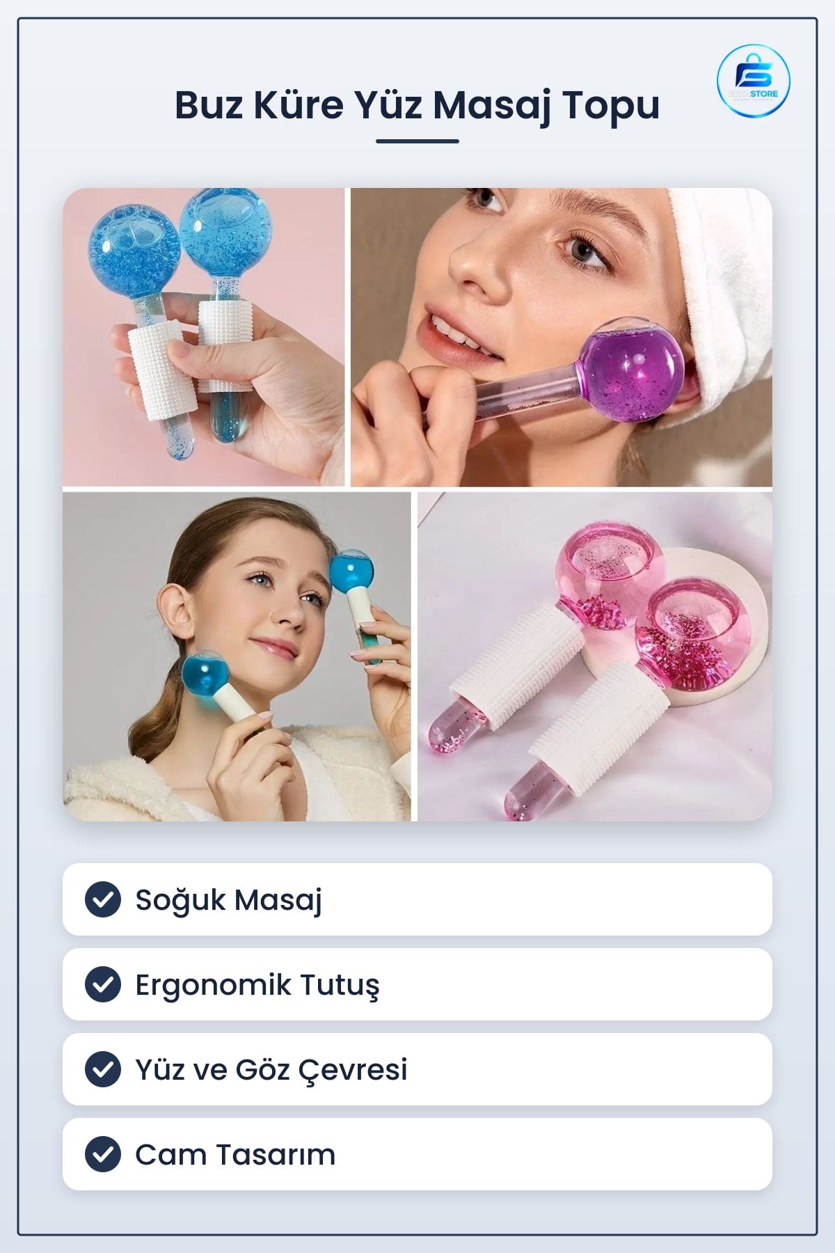 Cam Buz Küre Yüz ve Göz Soğuk Masaj Terapi Topu Ergonomik Dayanıklı Kullanışlı Cilt Bakım Aracı