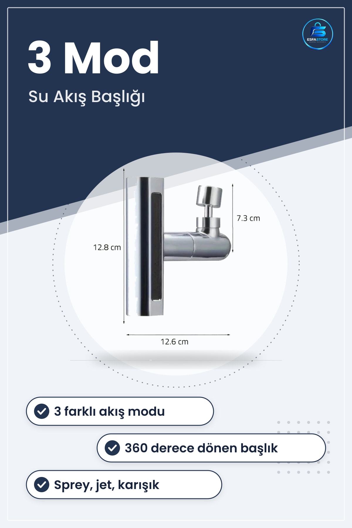 Musluk Adaptörü 3 Farklı Modlu Evrensel Şelale Başlığı Derece Döner Sprey Jet Mutfak