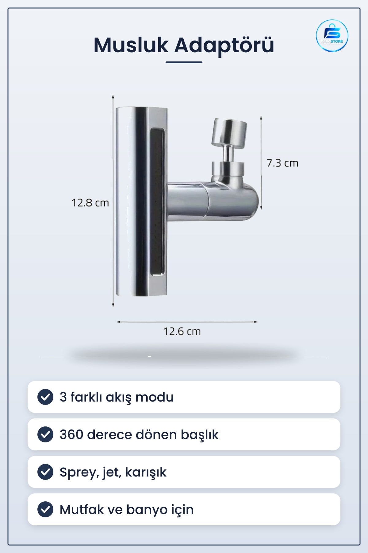 Musluk Adaptörü 3 Farklı Modlu Evrensel Şelale Başlığı Derece Döner Sprey Jet Mutfak