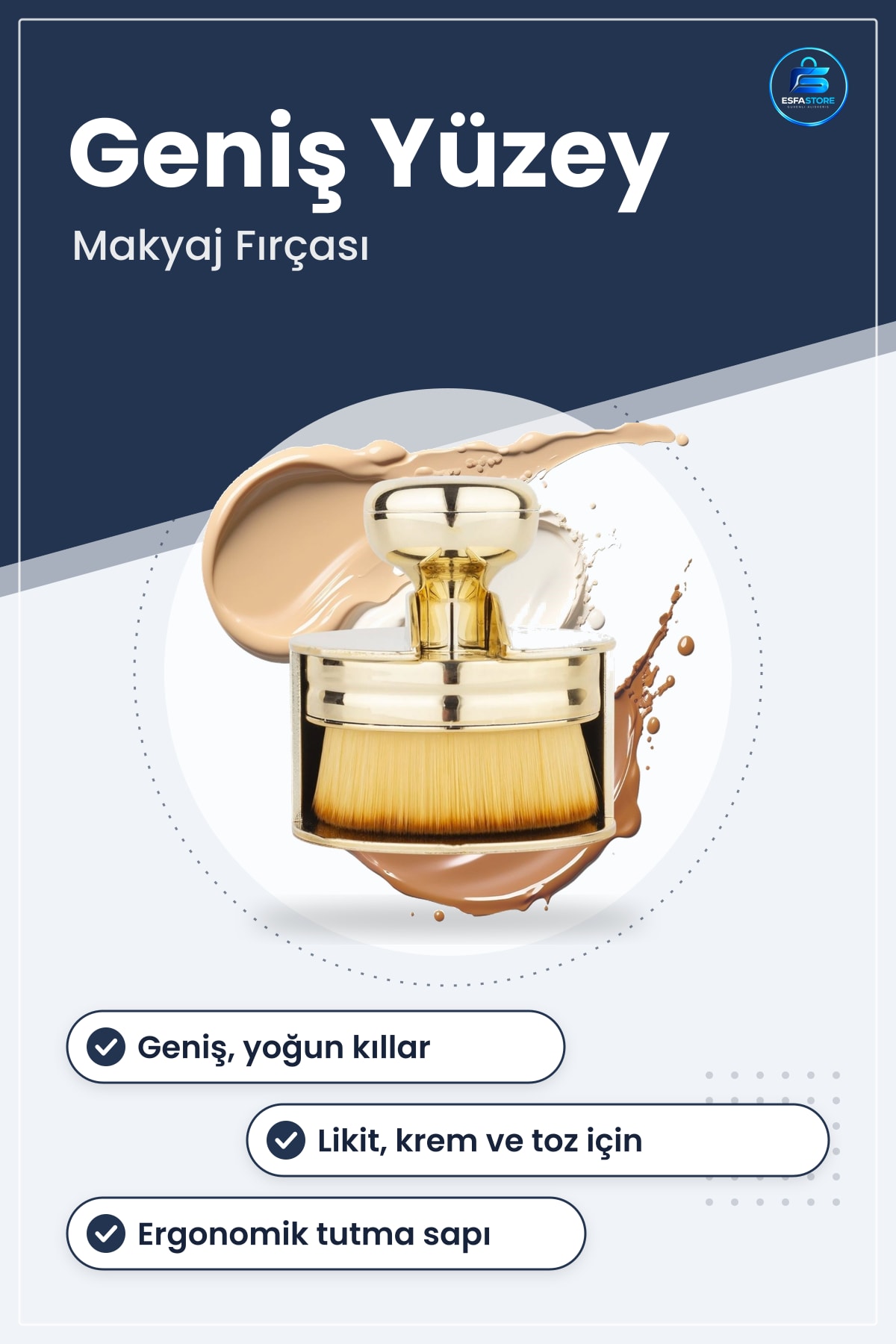 Fondöten Yayma Fırçası Geniş Yüzeyli Profesyonel Makyaj Aracı Pratik Tutma Saplı Hediyelik