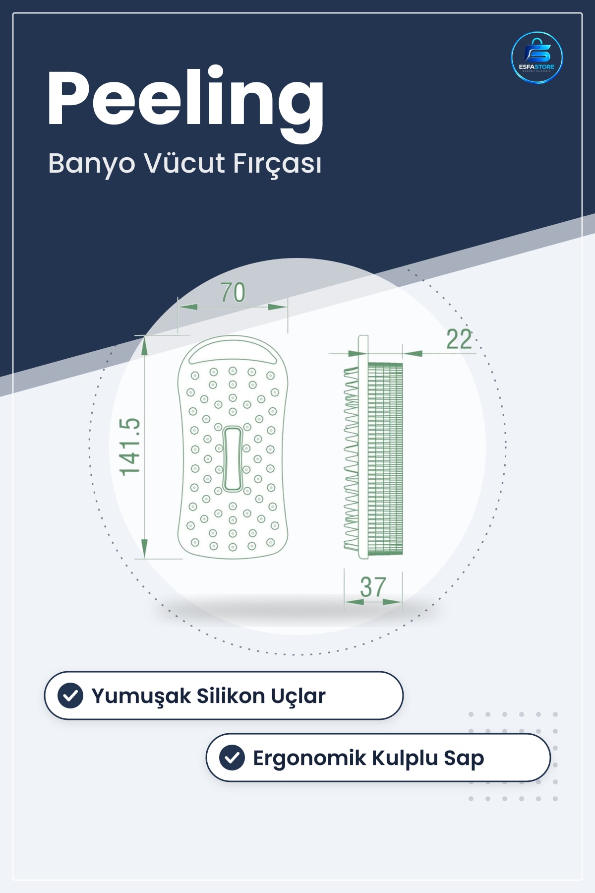 Silikon Banyo Vücut Fırçası Kendiliğinden Askılı Peeling ve Masaj Etkili Ergonomik Sap Kullanım
