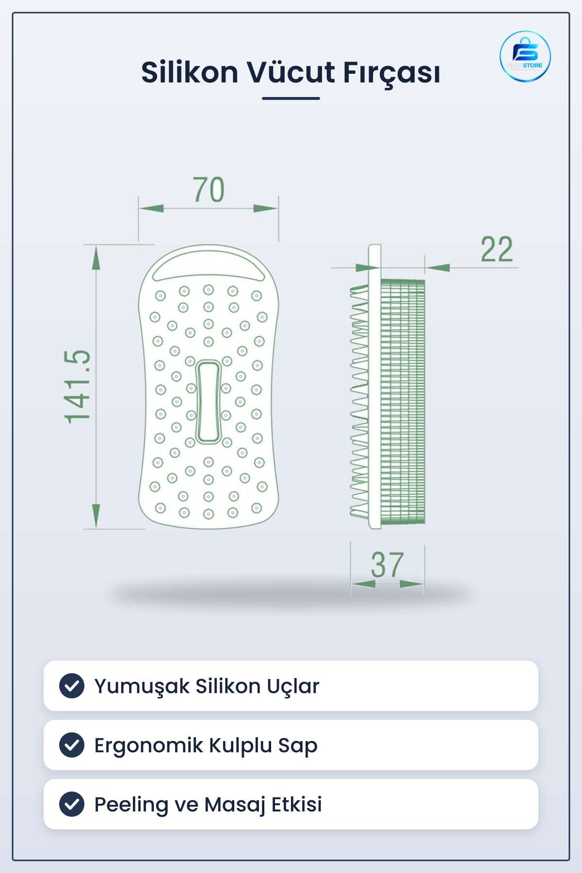 Silikon Banyo Vücut Fırçası Kendiliğinden Askılı Peeling ve Masaj Etkili Ergonomik Sap Kullanım