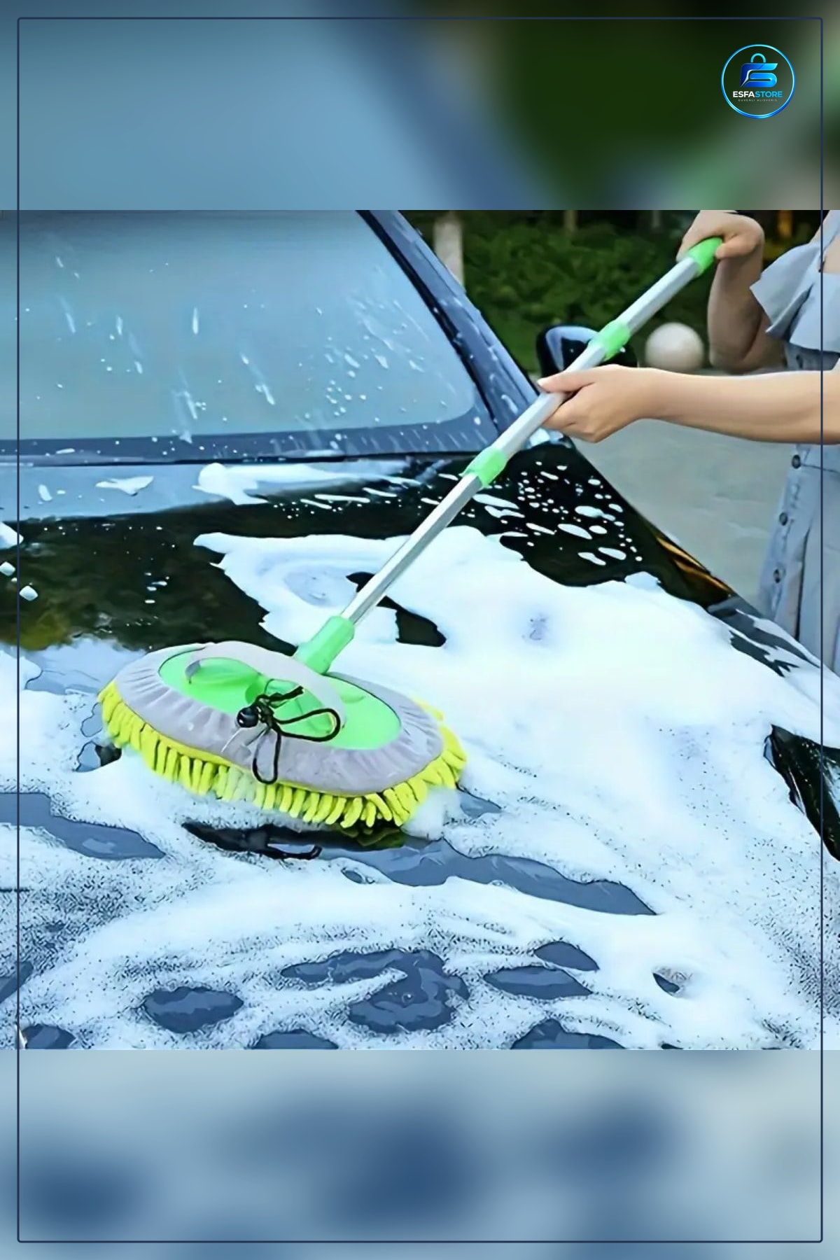 Oto Yıkama Mop Seti Mikrofiber Yedek Bezli Uzun Saplı Araç Temizleme Yıkanabilir Pratik