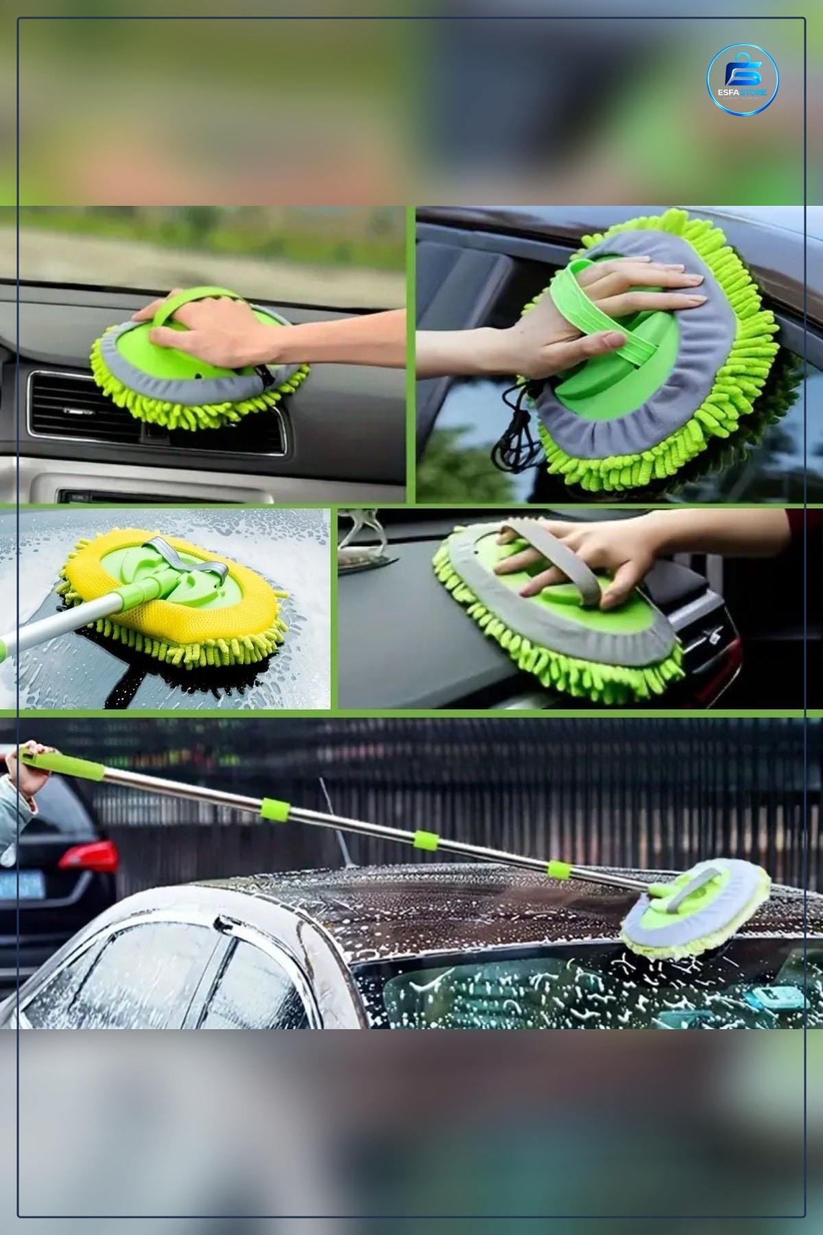 Oto Yıkama Mop Seti Mikrofiber Yedek Bezli Uzun Saplı Araç Temizleme Yıkanabilir Pratik