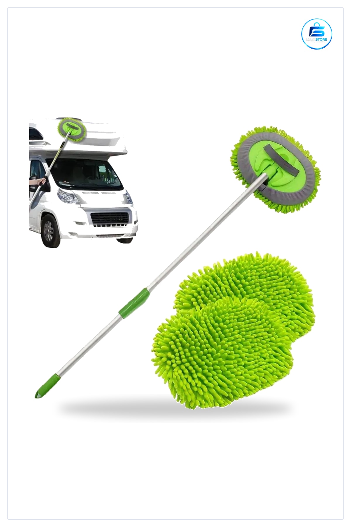 Oto Yıkama Mop Seti Mikrofiber Yedek Bezli Uzun Saplı Araç Temizleme Yıkanabilir Pratik