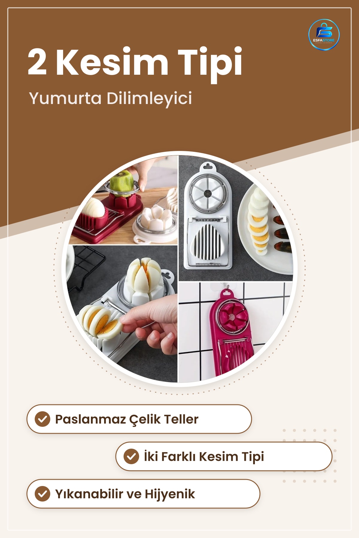 Yumurta ve Meyve Dilimleyici Kesici Aparat Çok Fonksiyonlu Paslanmaz Çelik Telli Eşit Dilimleme