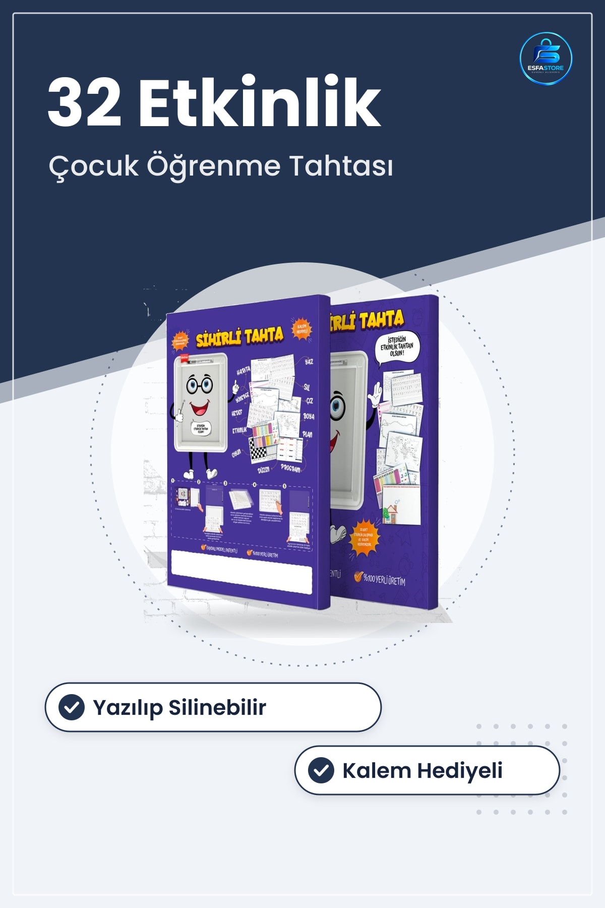 Eğitici Sihirli Etkinlik Tahtası Yazılıp Silinebilen Çocuk Öğrenme Seti Kalem Hediyeli Eğlenceli