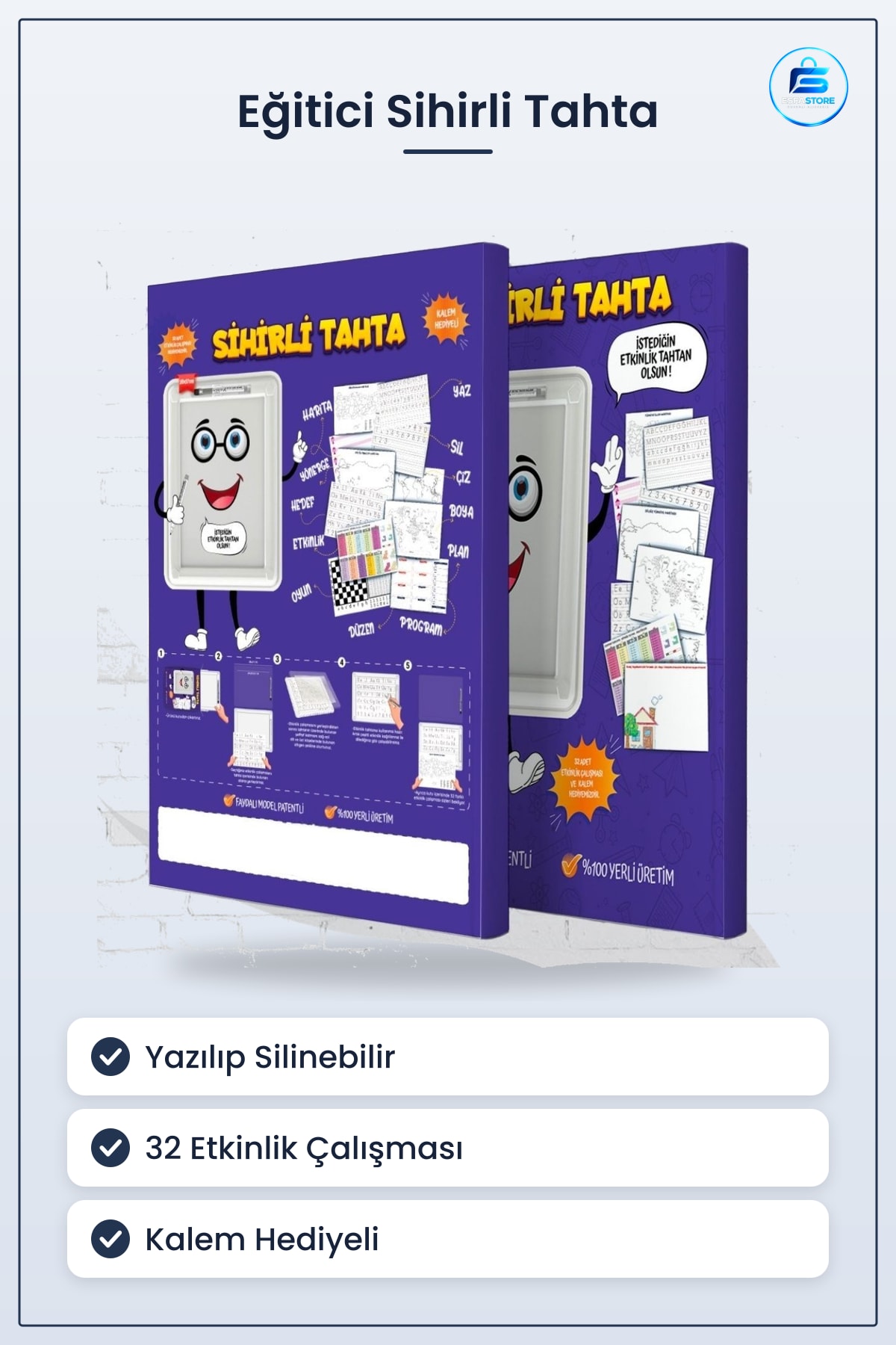 Eğitici Sihirli Etkinlik Tahtası Yazılıp Silinebilen Çocuk Öğrenme Seti Kalem Hediyeli Eğlenceli