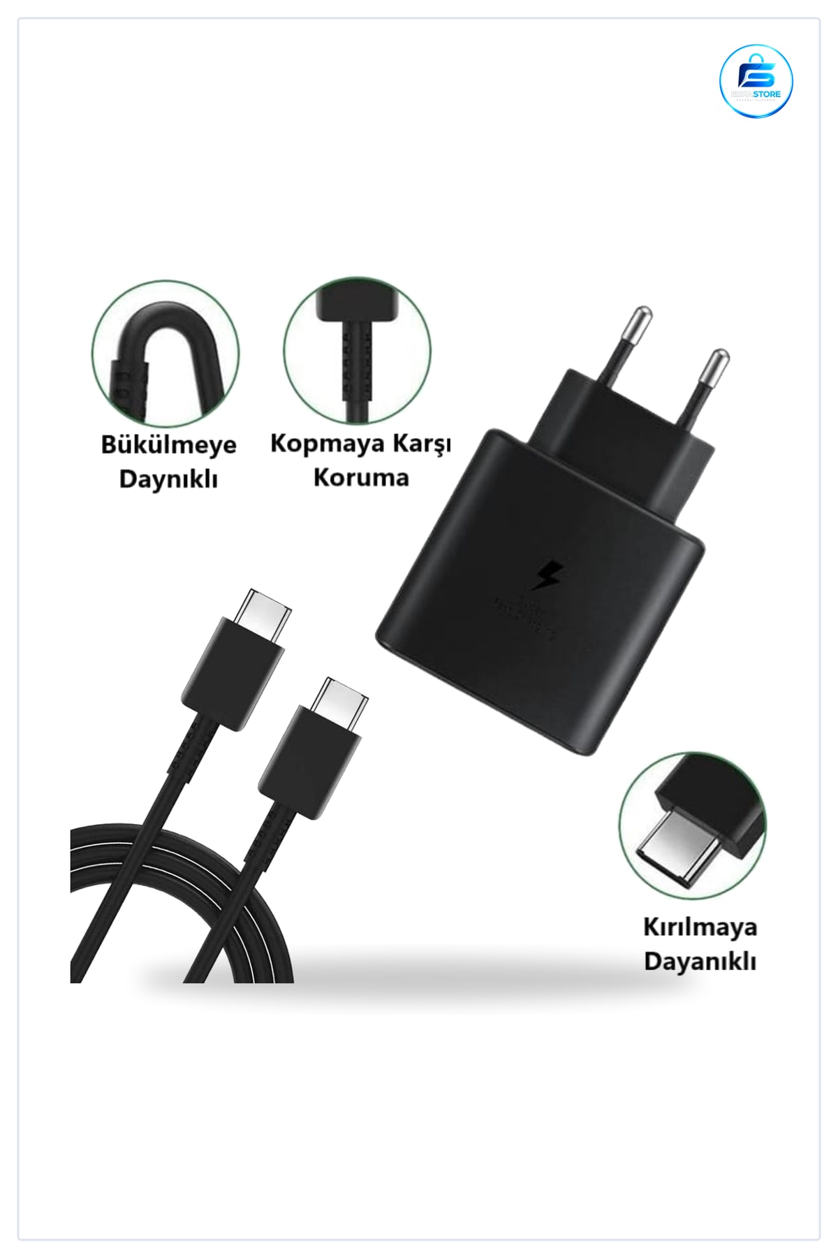 Hızlı Şarj Edebilen Type C Uçlu Güvenli Adaptör Telefon Tablet Dizstü Uyumlu Kompakt Taşınabilir