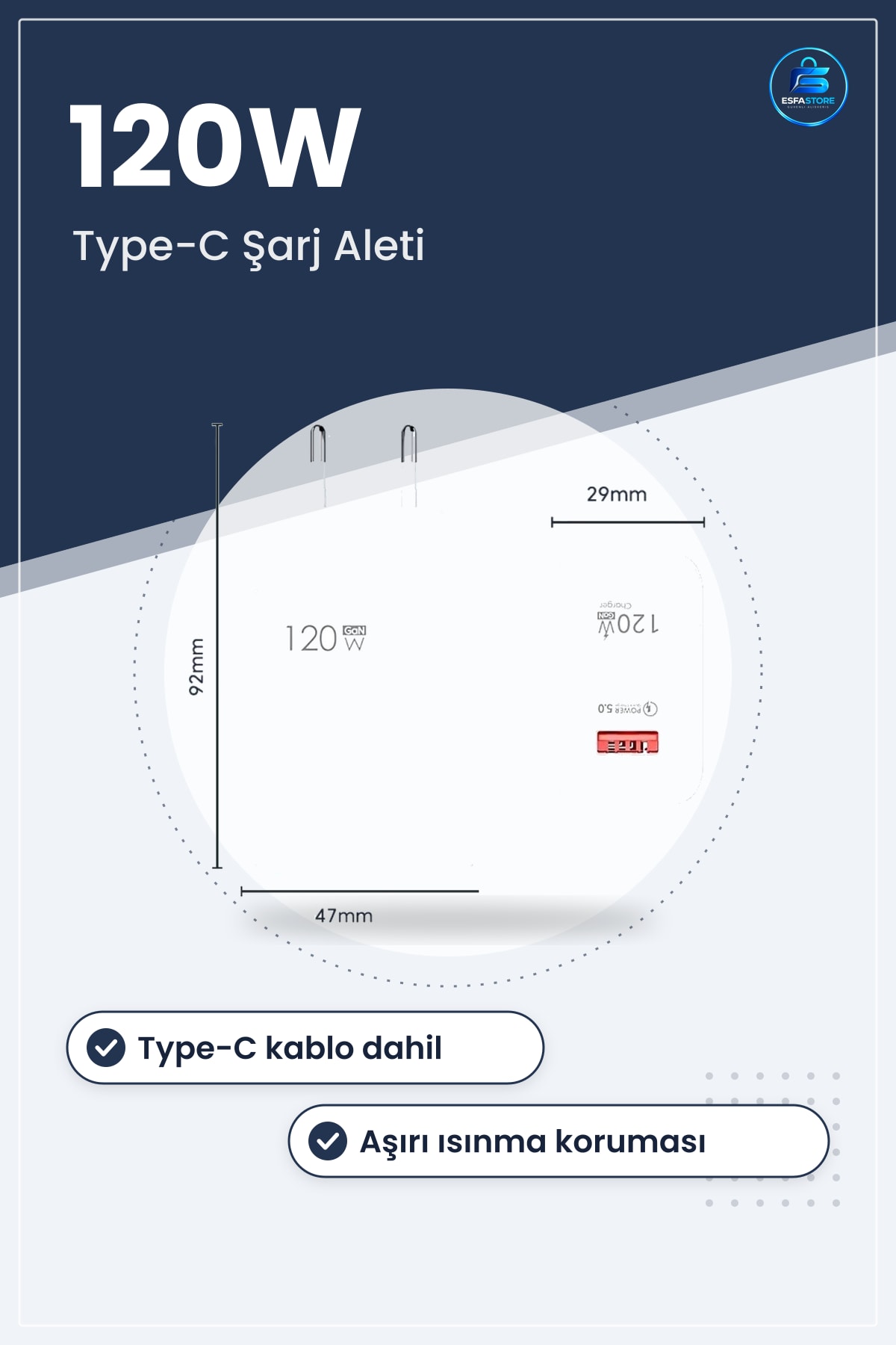USB Hızlı Şarj Aleti Type C Uçlu Kablolu Güçlü Adaptör Güvenli Kullanım Pratik Tasarım