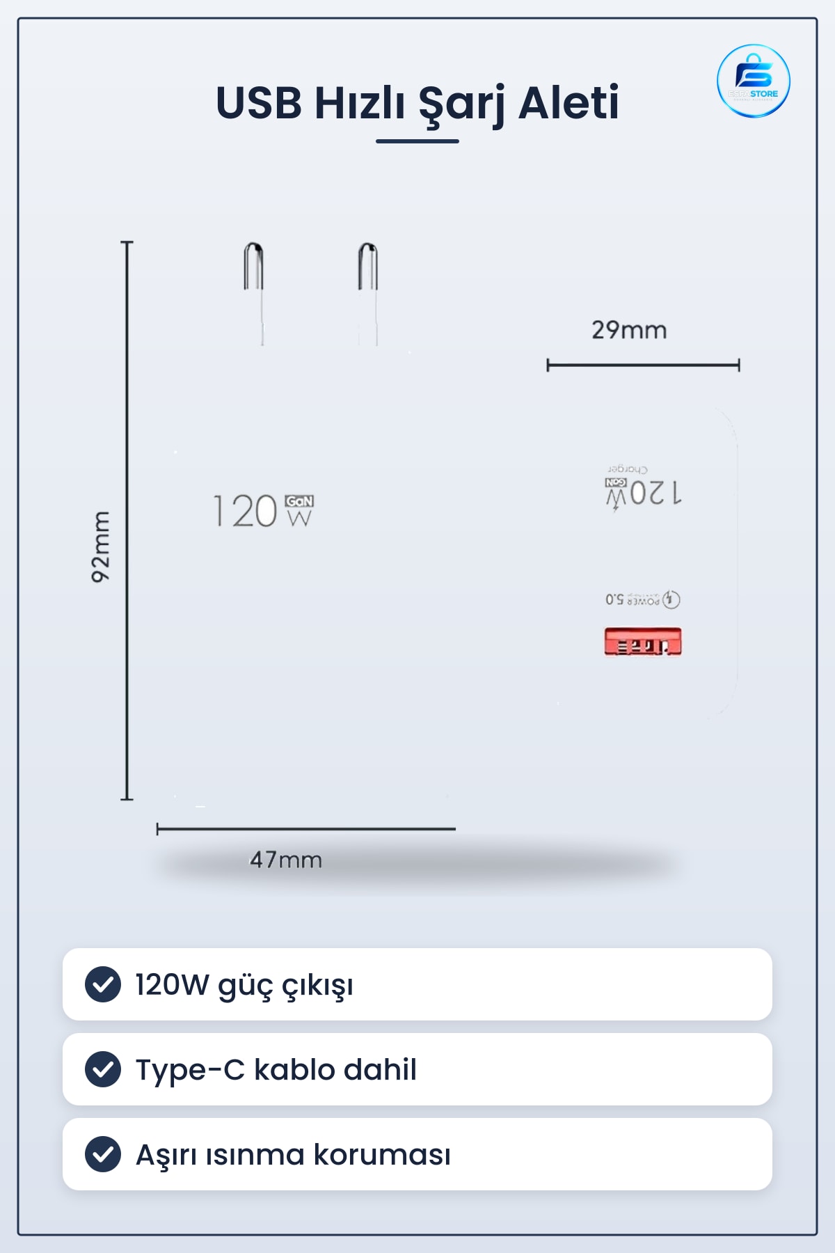 USB Hızlı Şarj Aleti Type C Uçlu Kablolu Güçlü Adaptör Güvenli Kullanım Pratik Tasarım