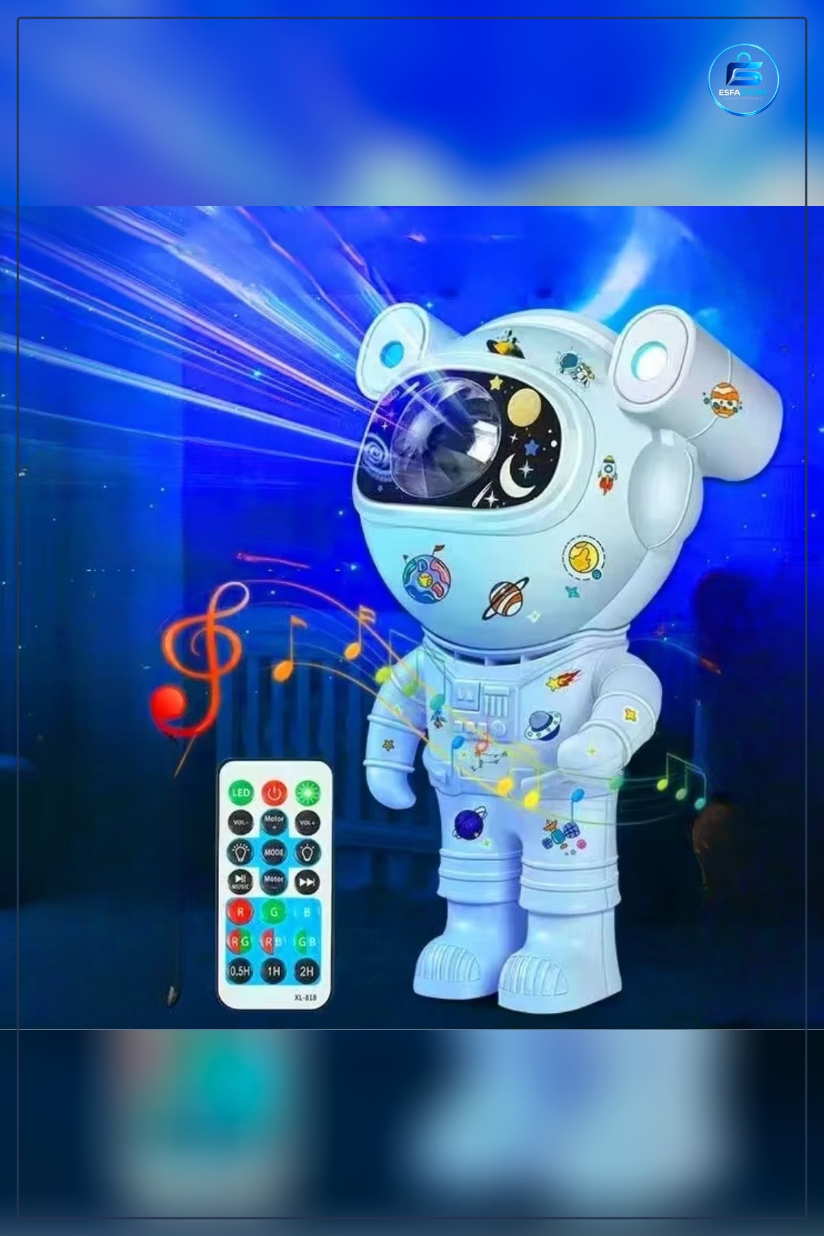 Astronot Model Gece Lambası Uzay Temalı Kumandalı Projeksiyonlu Stickerlı Çocuk Odası Dekoru