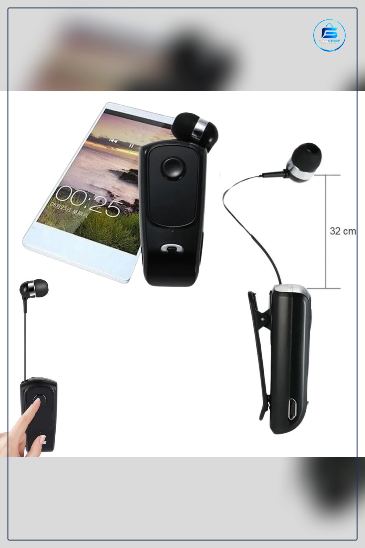 Bluetooth Kulaklık Makaralı Telefon Bağlantılı Klipsli Eller Serbest Mikrofonlu Araç İçi Kullanım