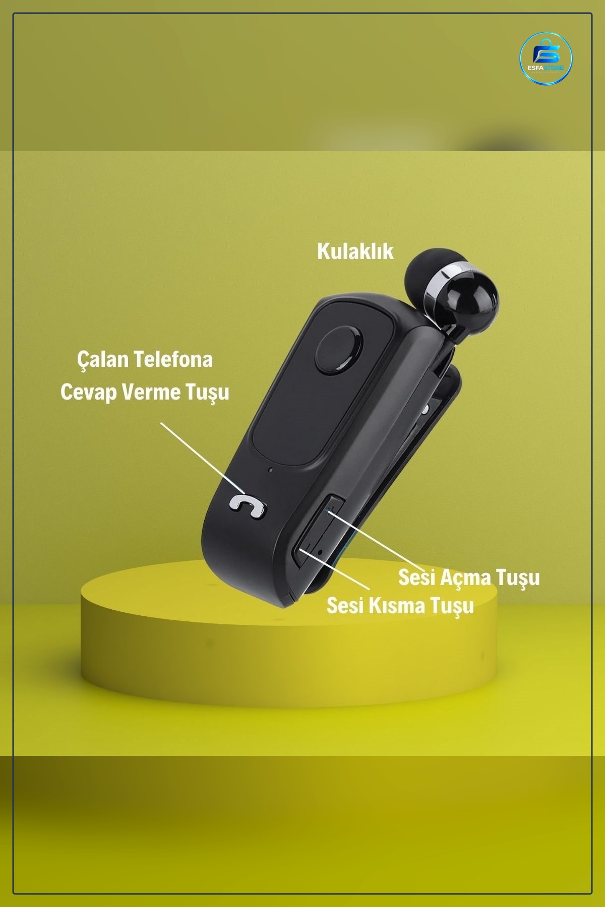 Bluetooth Kulaklık Makaralı Telefon Bağlantılı Klipsli Eller Serbest Mikrofonlu Araç İçi Kullanım