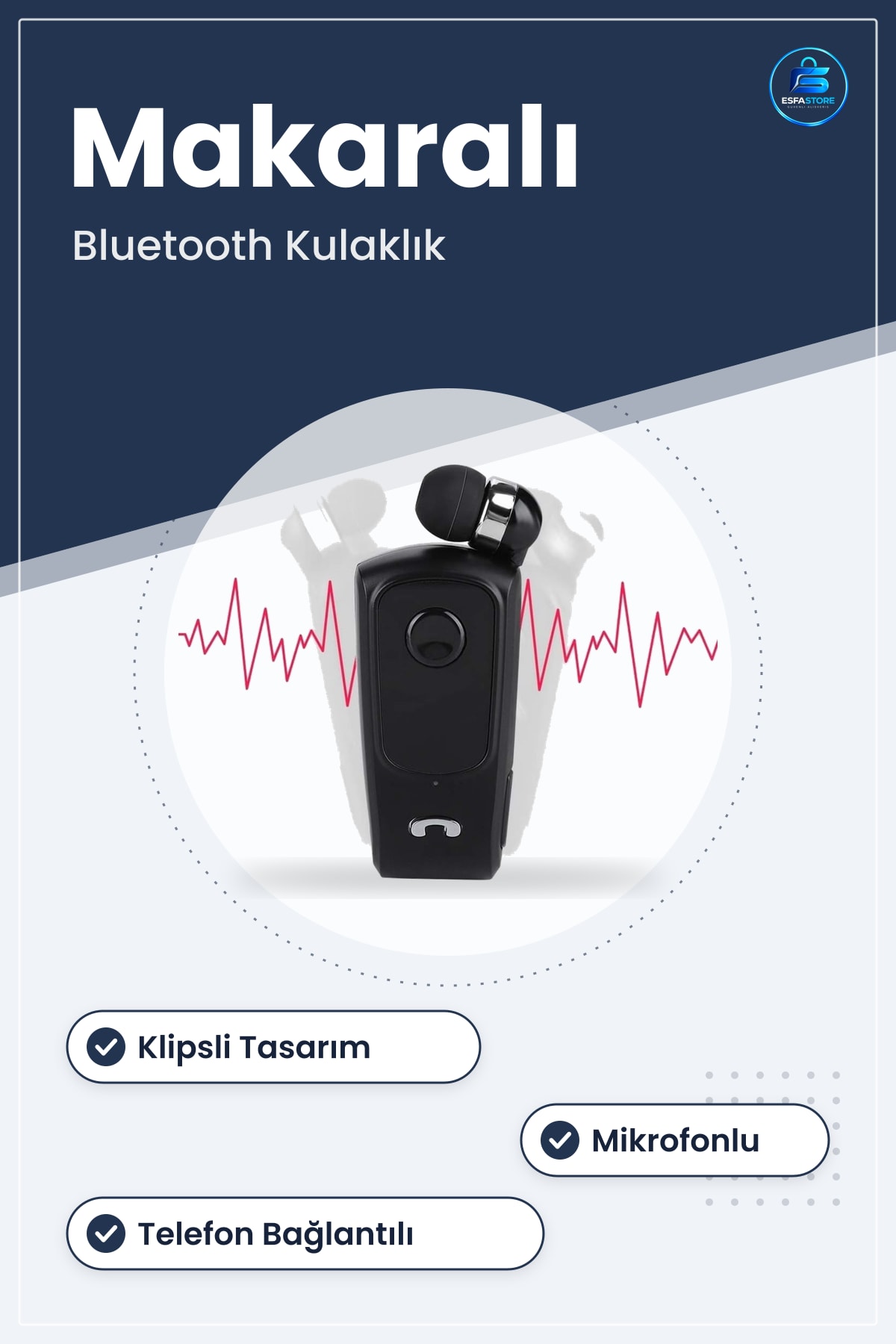 Bluetooth Kulaklık Makaralı Telefon Bağlantılı Klipsli Eller Serbest Mikrofonlu Araç İçi Kullanım