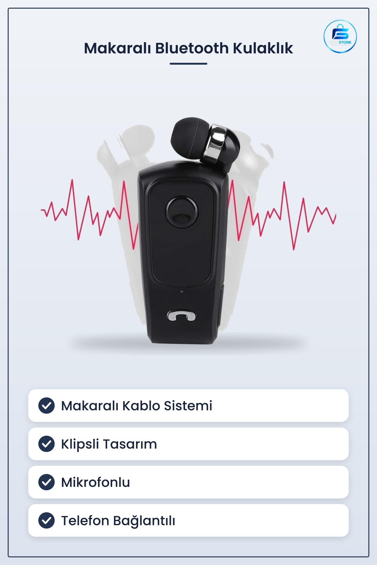 Bluetooth Kulaklık Makaralı Telefon Bağlantılı Klipsli Eller Serbest Mikrofonlu Araç İçi Kullanım