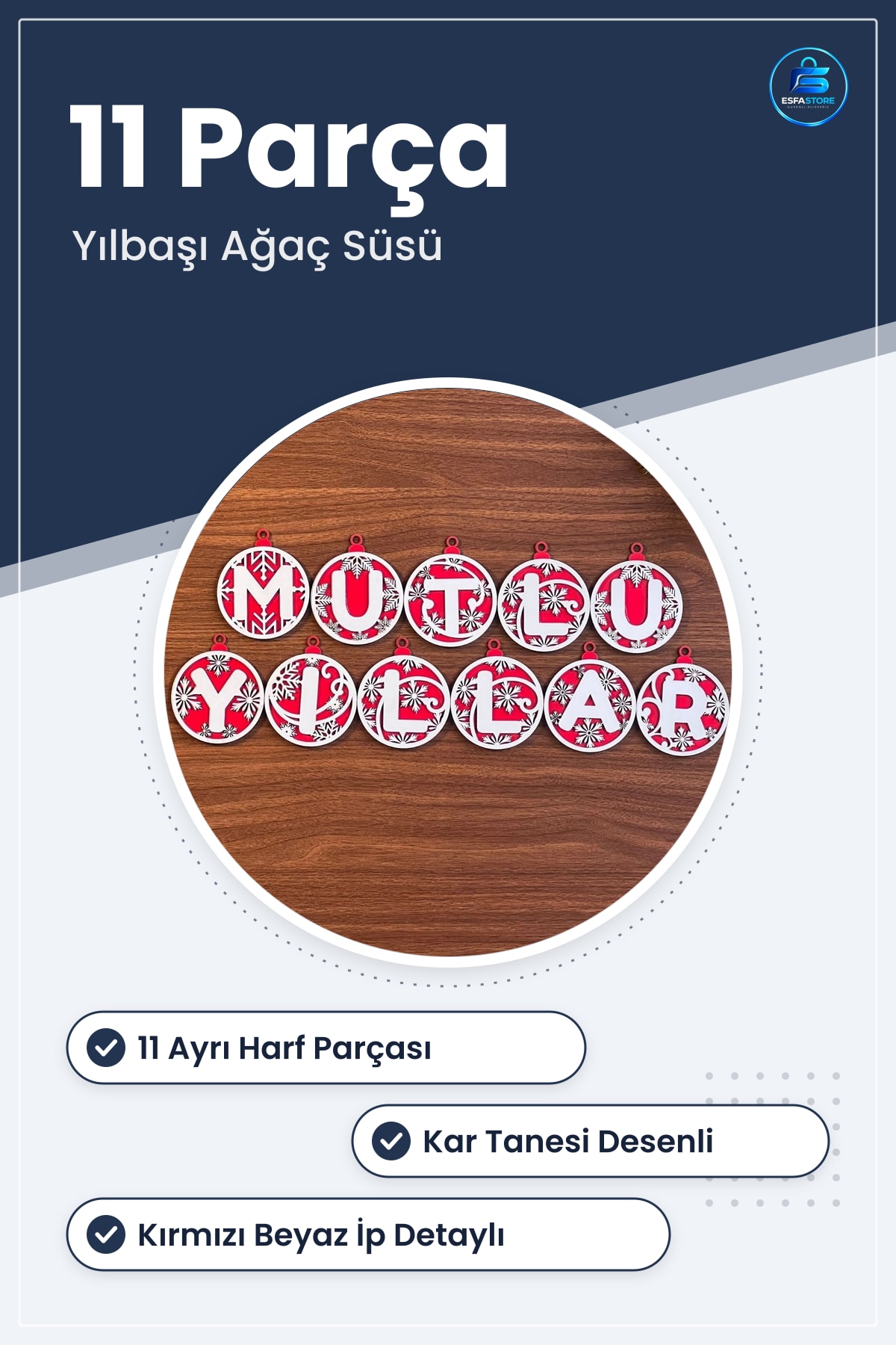 Ahşap Yılbaşı Ağaç Süsü MUTLU YILLAR Yazılı Ayrı Parçalı Kapı Duvar ve Pencere Dekorasyonu