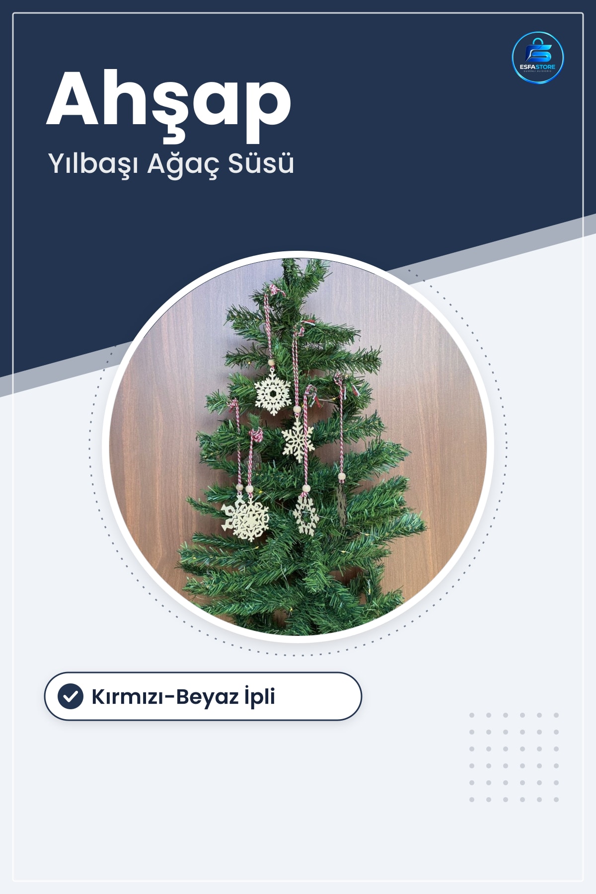 Ahşap Kar Tanesi Yılbaşı Ağaç Süsü Seti İpli Boncuklu Hediyelik Kapı Pencere Dekoru Dayanıklı