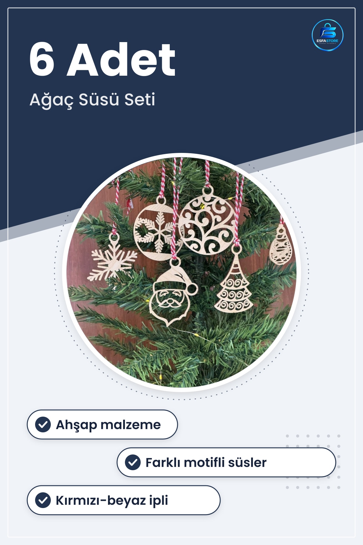 Ahşap Yılbaşı Süsü Noel Baba Kar Tanesi Ağaç Figürlü Hediyelik Dekor Seti Asılabilir Dayanıklı Ev