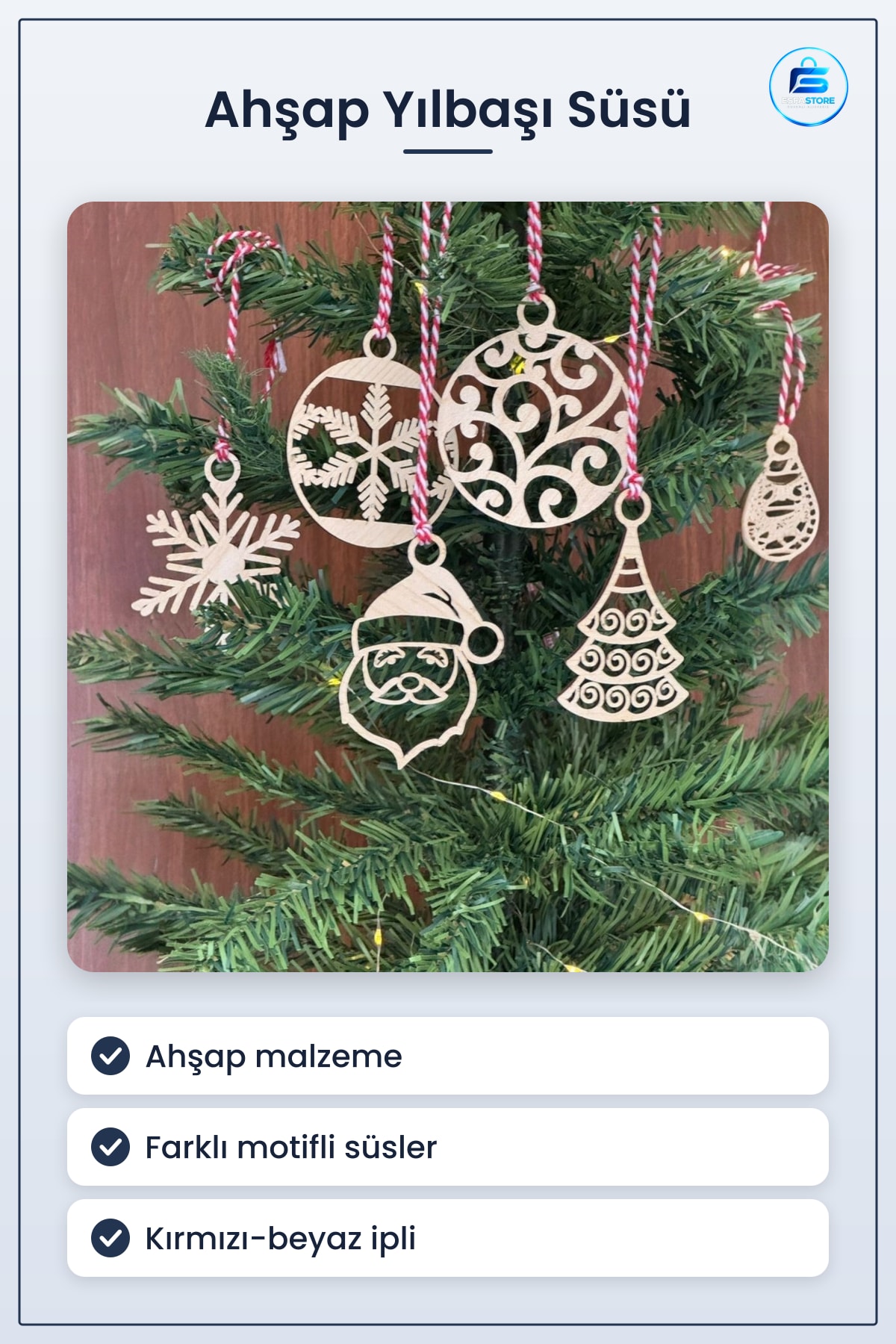Ahşap Yılbaşı Süsü Noel Baba Kar Tanesi Ağaç Figürlü Hediyelik Dekor Seti Asılabilir Dayanıklı Ev