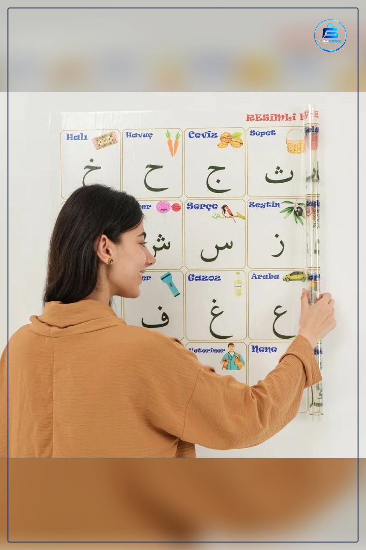 Statik Kağıt Elif Ba Öğrenme Tahtası Resimli Harf Eğitim Materyali Yapıştırıcısız Okul Evde
