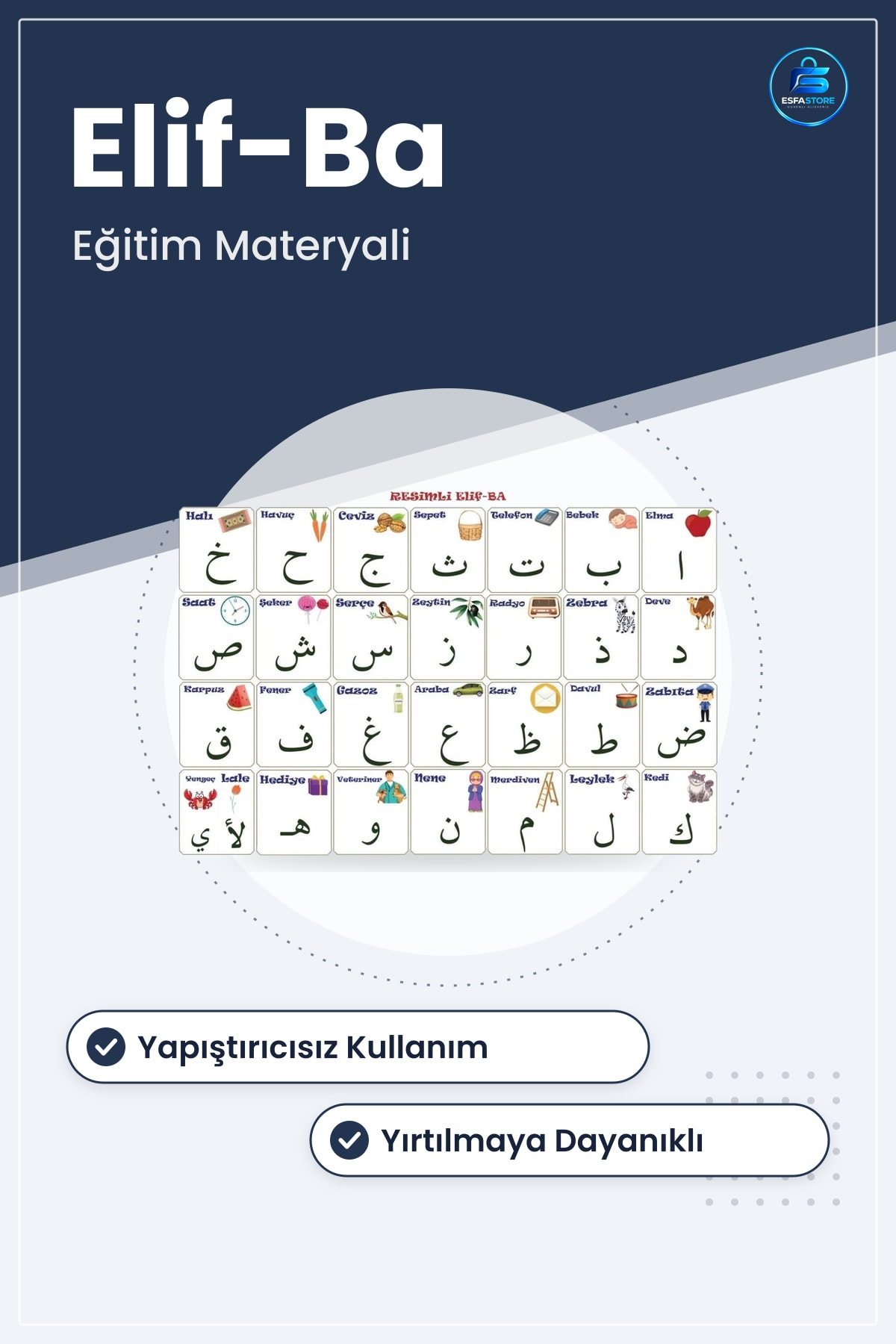 Statik Kağıt Elif Ba Öğrenme Tahtası Resimli Harf Eğitim Materyali Yapıştırıcısız Okul Evde