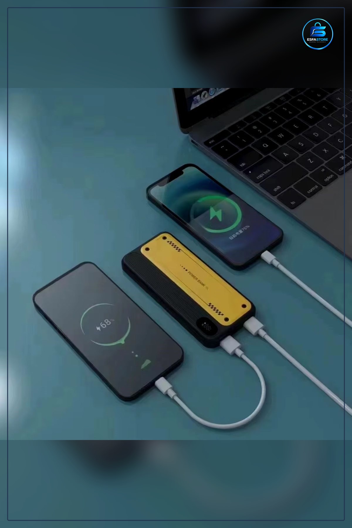 Powerbank Çoklu Çıkışlı Hızlı Şarj Destekli Yüksek Kapasiteli Taşınabilir Kompakt Cihaz Güç Kaynağı