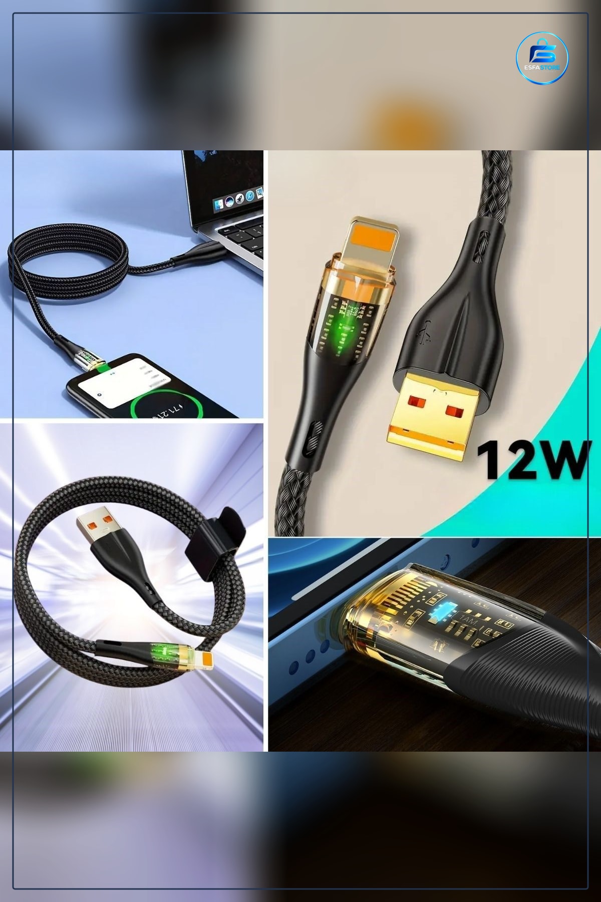 Lightning Hızlı Şarj Kablosu Led Işıklı Sağlam İp Örgü USB Dayanıklı iPhone Uyumlu Pratik