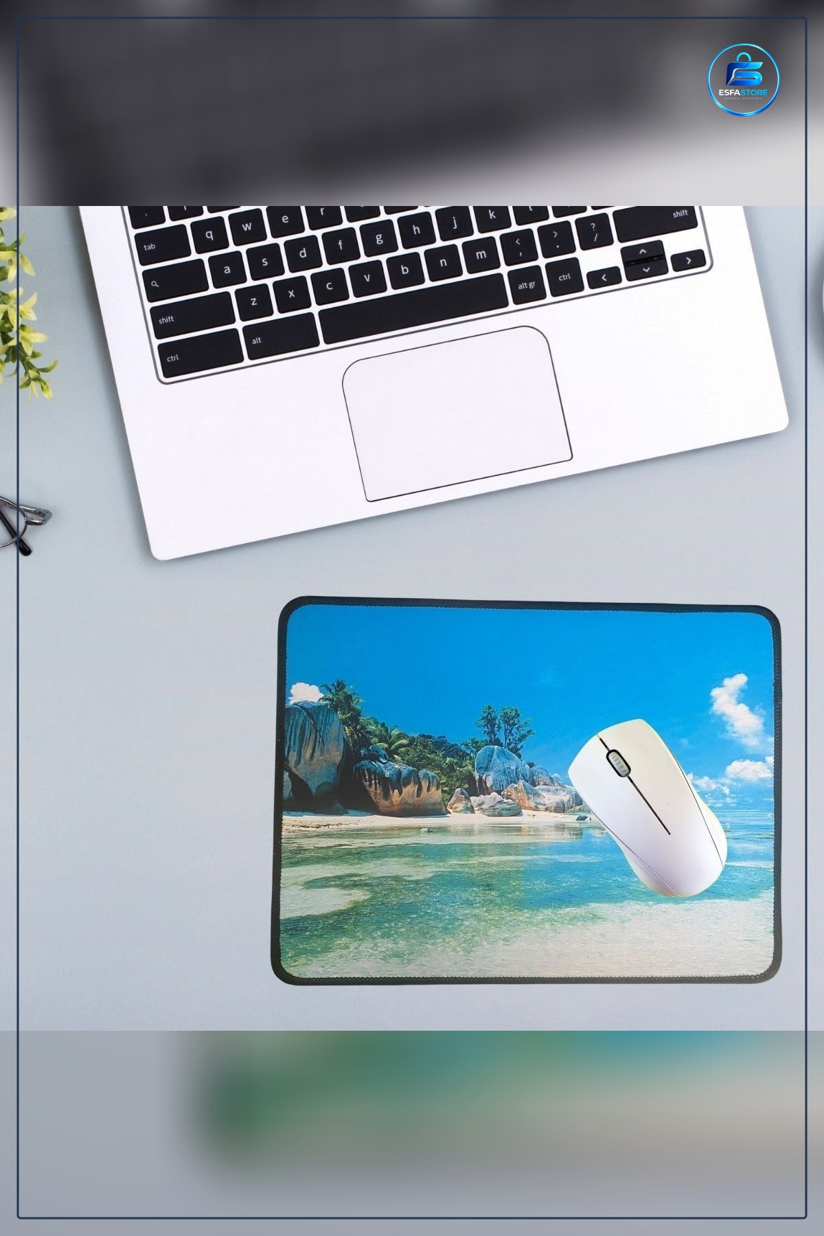 Ada Manzaralı Kaymaz Tabanlı Kumaş Yüzeyli Mouse Pad Çalışma Masası Ofis Oyuncu Ped Taşınabilir