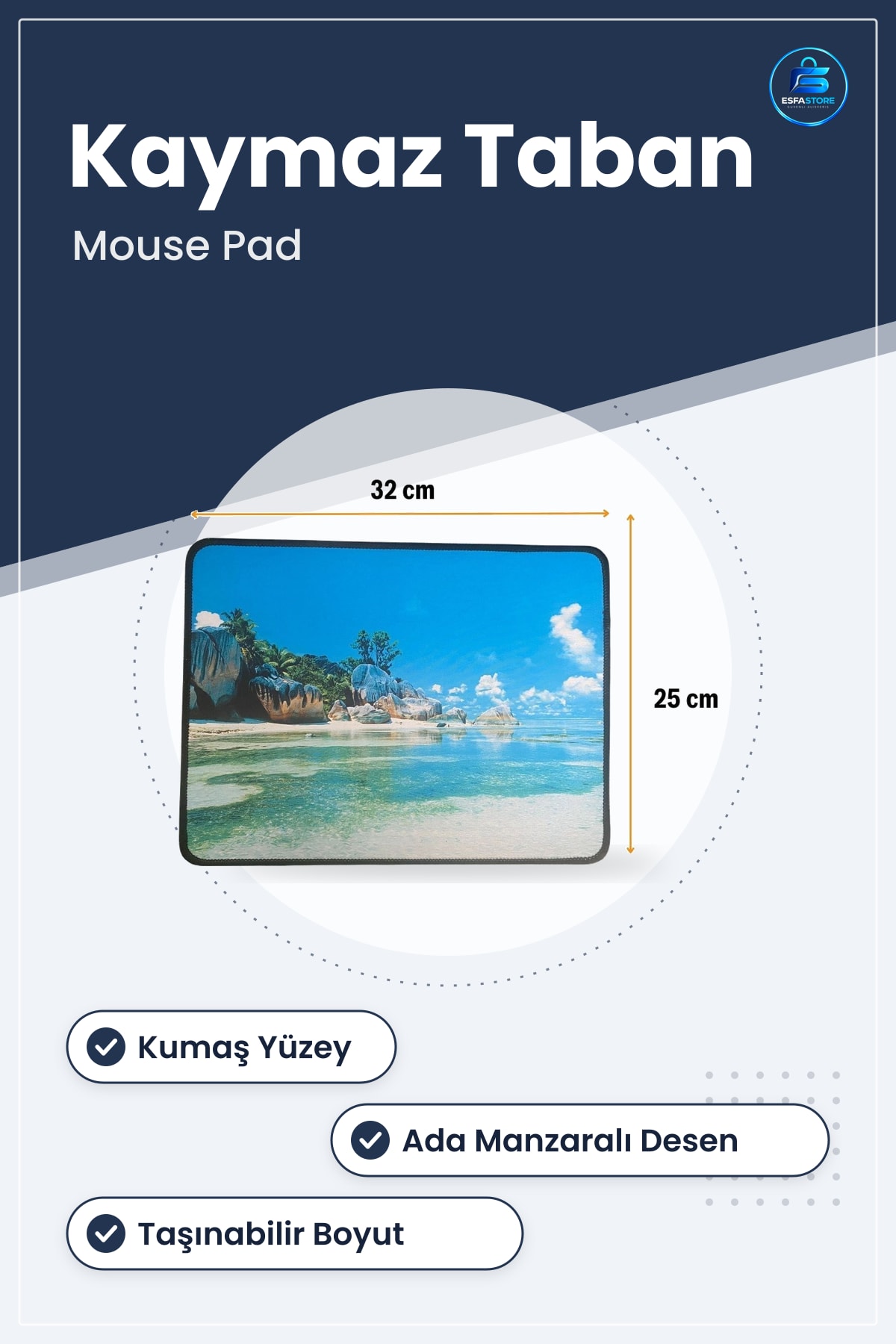 Ada Manzaralı Kaymaz Tabanlı Kumaş Yüzeyli Mouse Pad Çalışma Masası Ofis Oyuncu Ped Taşınabilir