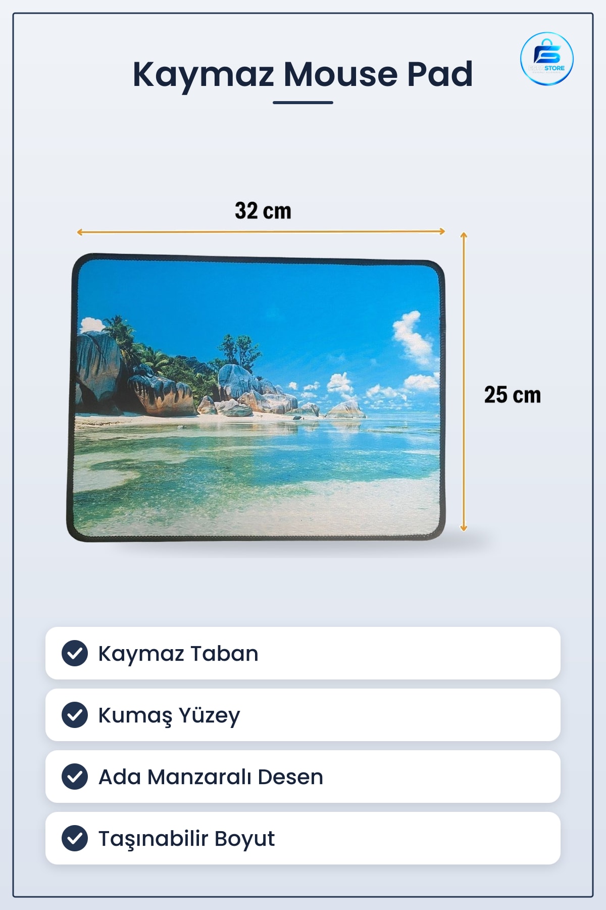 Ada Manzaralı Kaymaz Tabanlı Kumaş Yüzeyli Mouse Pad Çalışma Masası Ofis Oyuncu Ped Taşınabilir