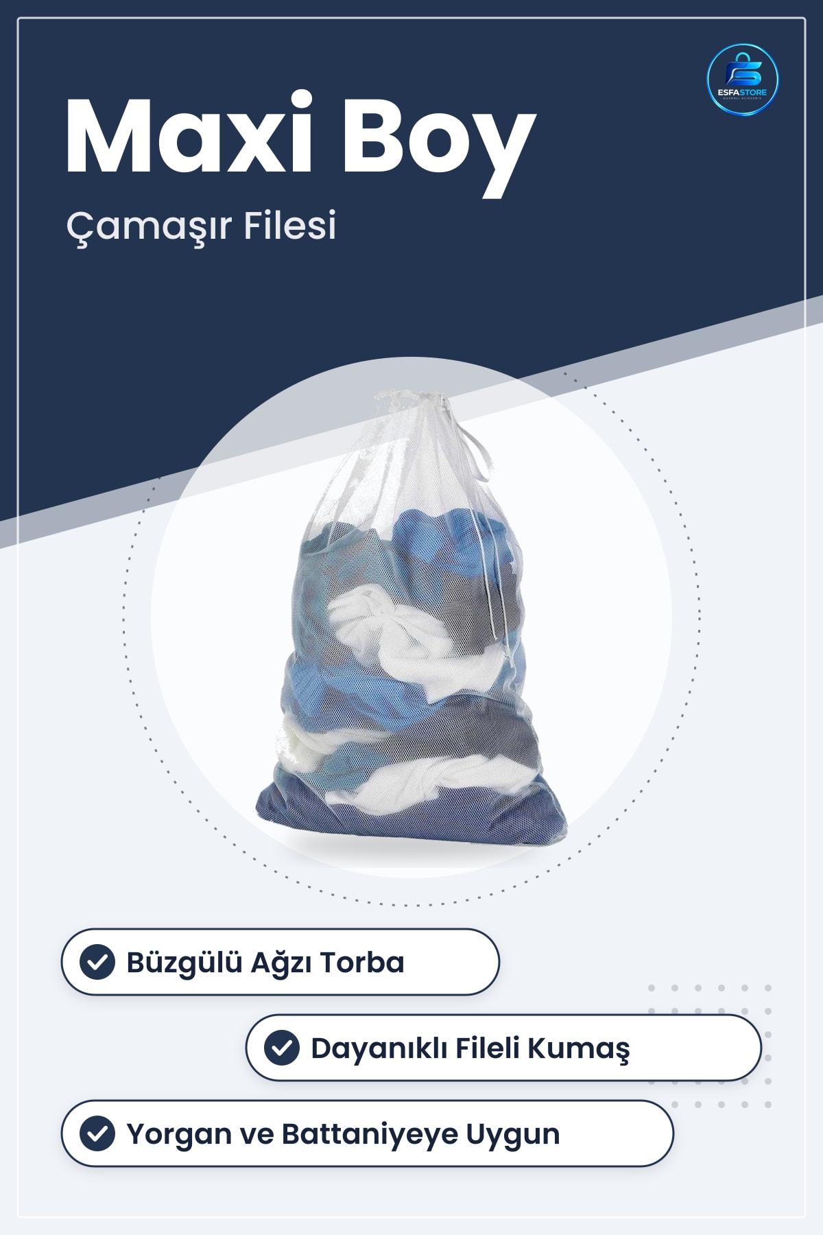 Büyük Boy Kirli Çamaşır Filesi Maxi Yıkama Torbası Hassas Kumaş Koruyucu Dayanıklı Pratik