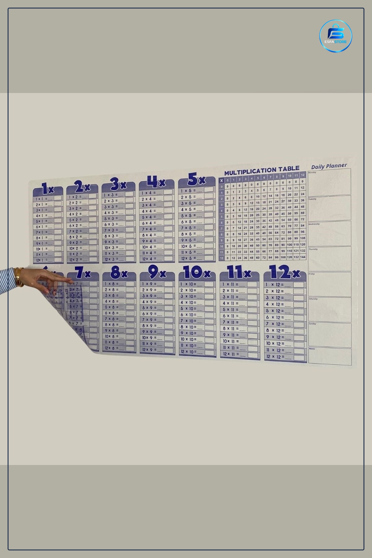 Statik Akıllı Kağıt İngilizce Çarpım Tablosu Silinebilir Yeniden Kullanılabilir Eğitici Materyal