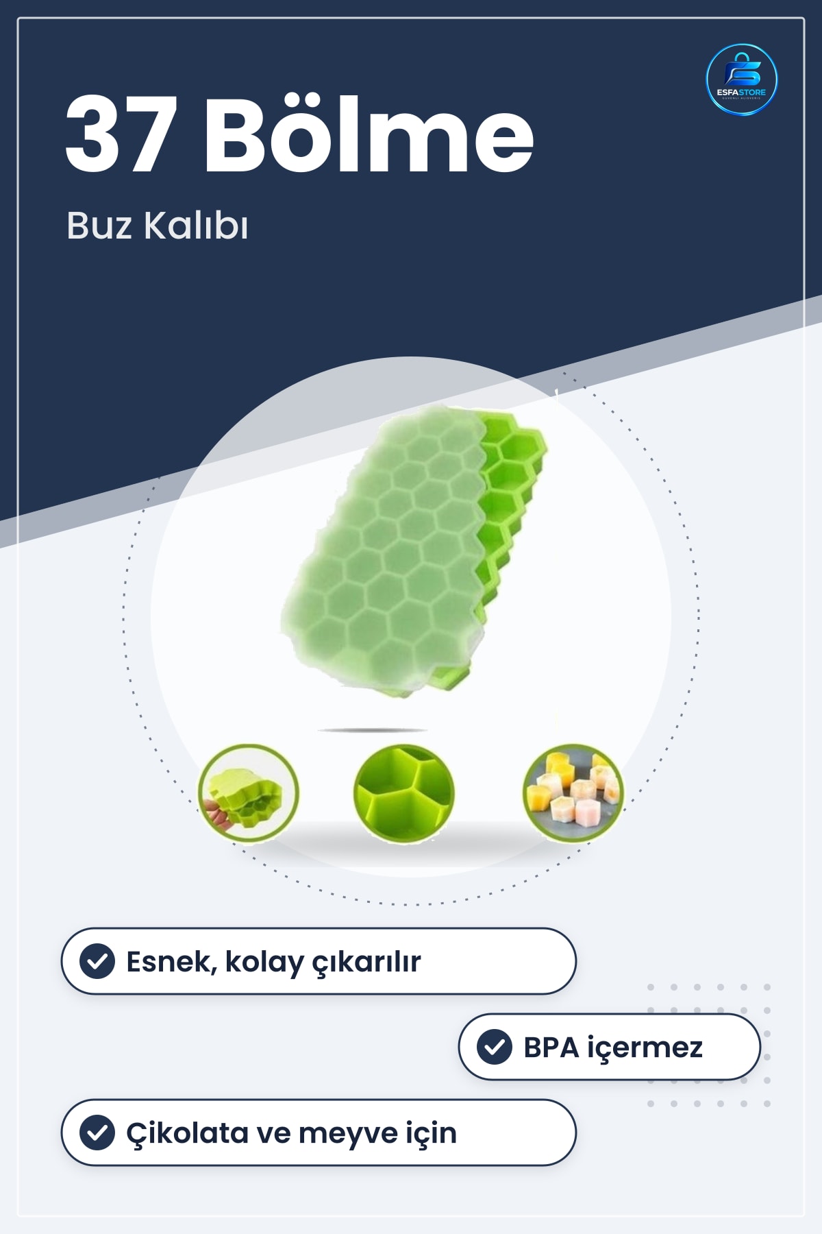 Petek Şeklinde Silikon Buz Kalıbı Esnek Dayanıklı Kolay Çıkarılabilir Gıda Dostu Mutfak Yardımcısı