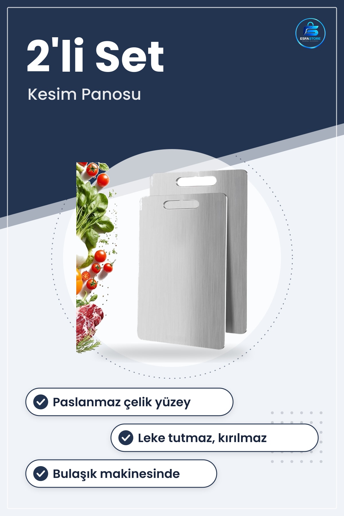 Paslanmaz Çelik Kesim Panosu Leke Tutmaz Kırılmaz Antibakteriyel Bulaşık Makinesinde Yıkanabilir